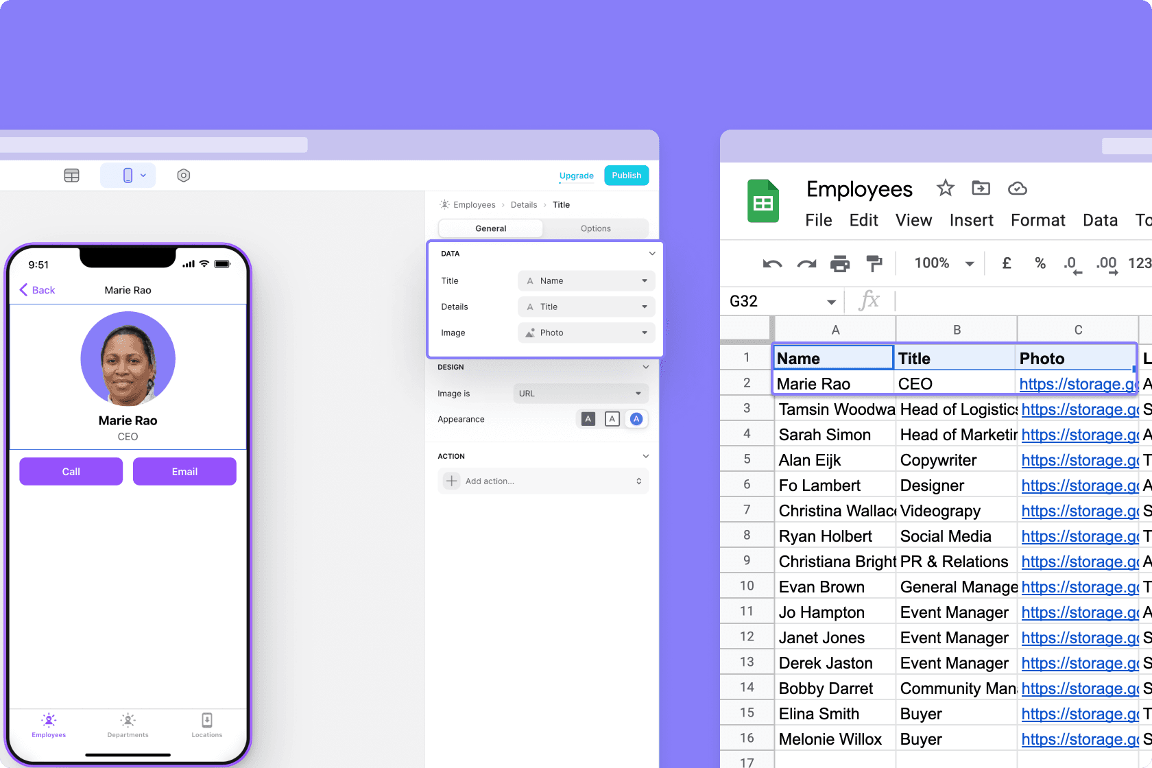 The Title Component can show three columns from your table