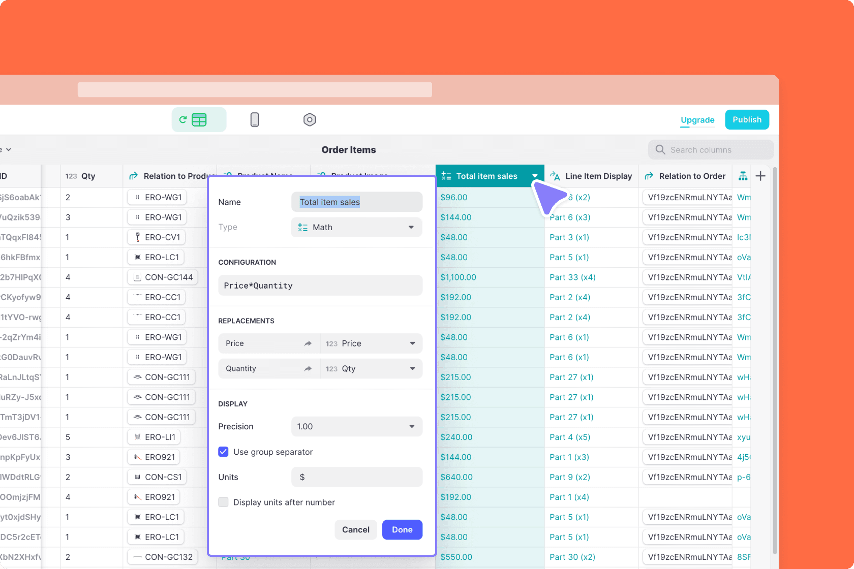 Configuring the Math column in the Data Editor