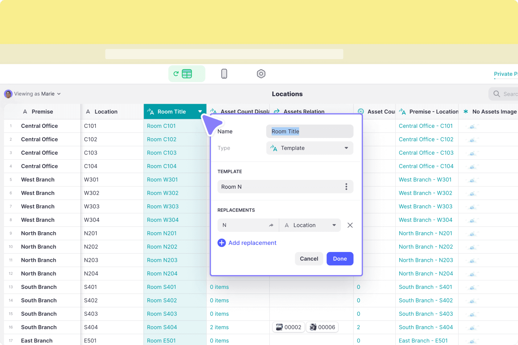 Configuring the Template column in the Data Editor