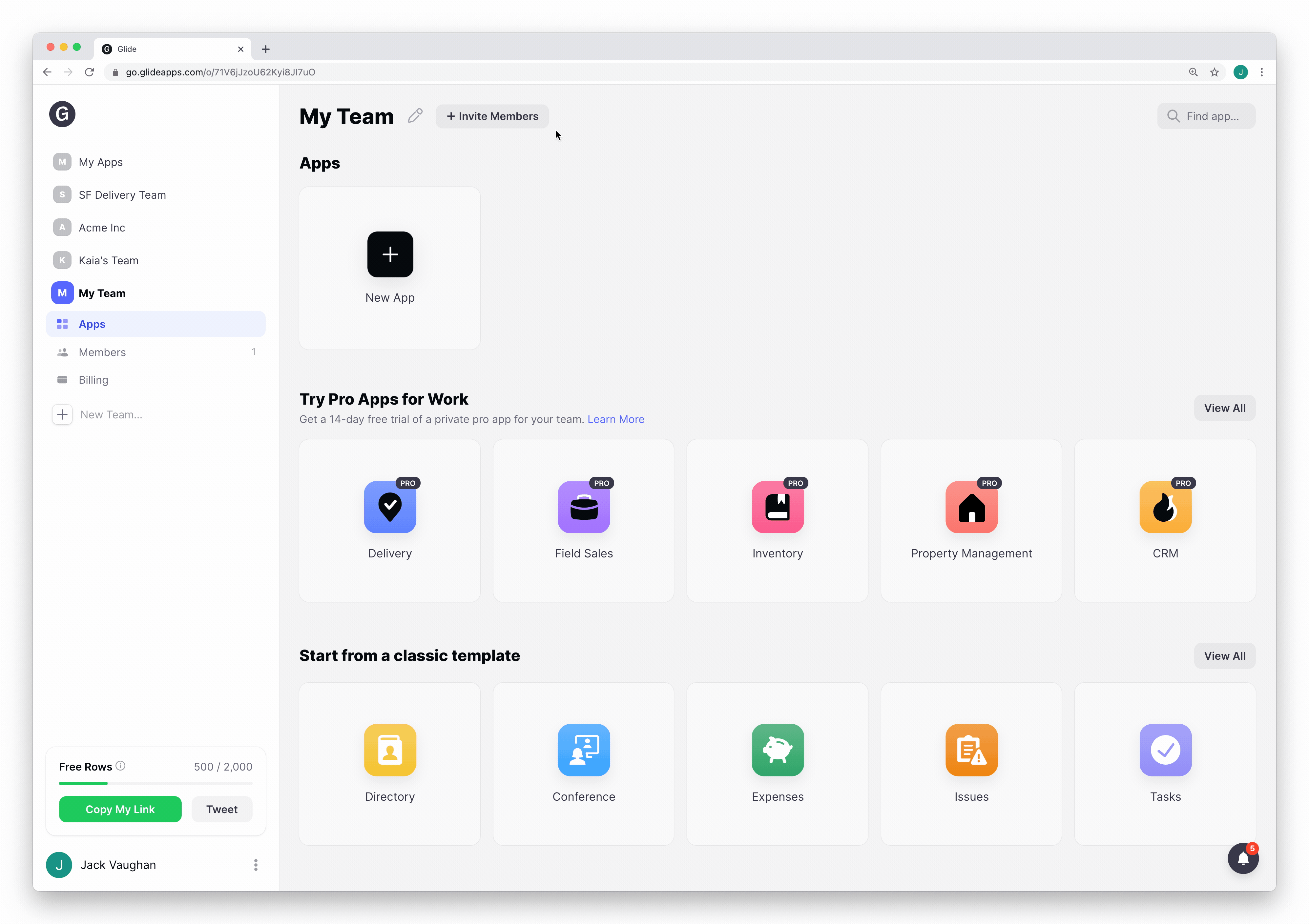 Adding members from the Apps section