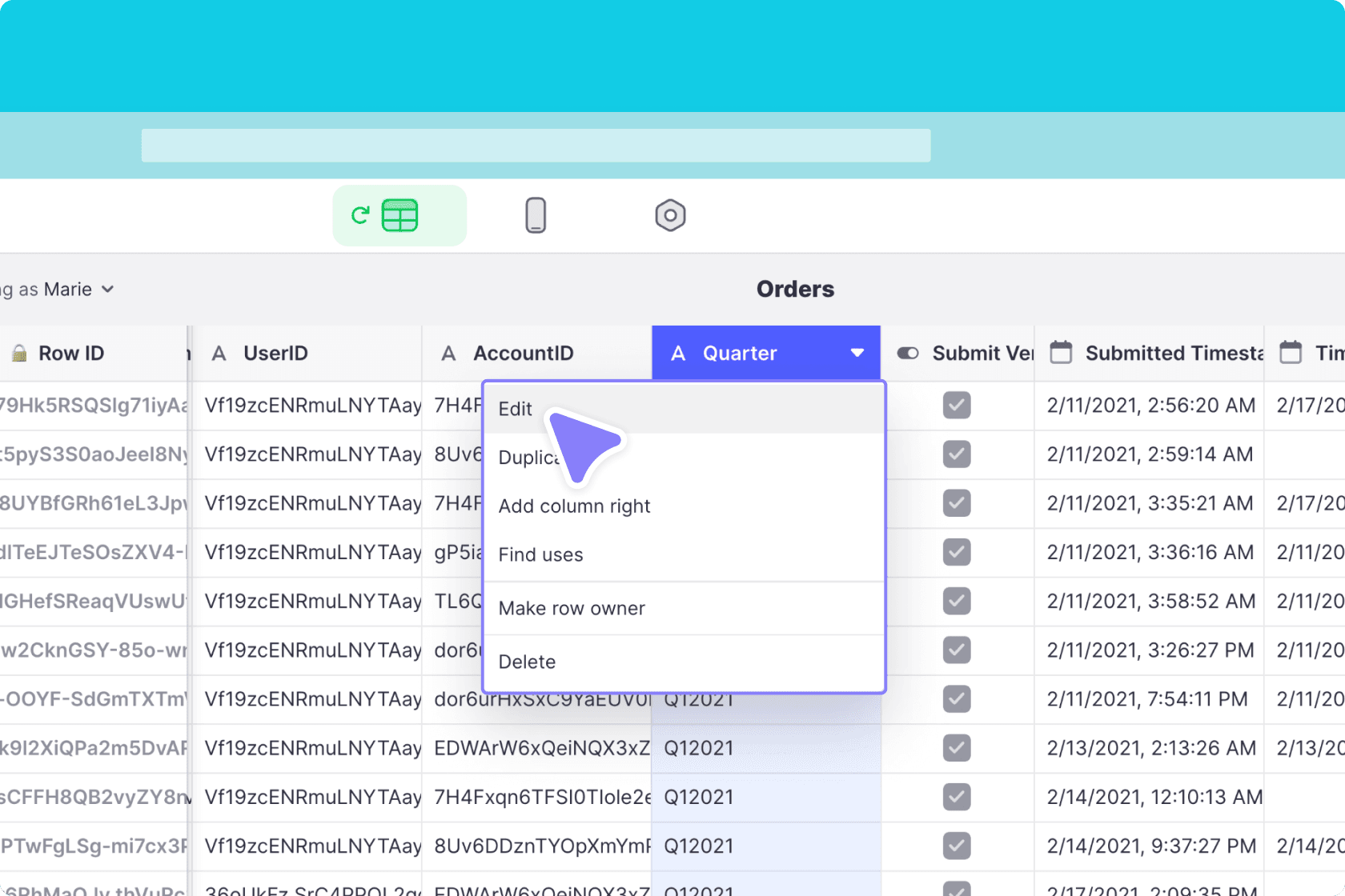 Editing an existing basic column