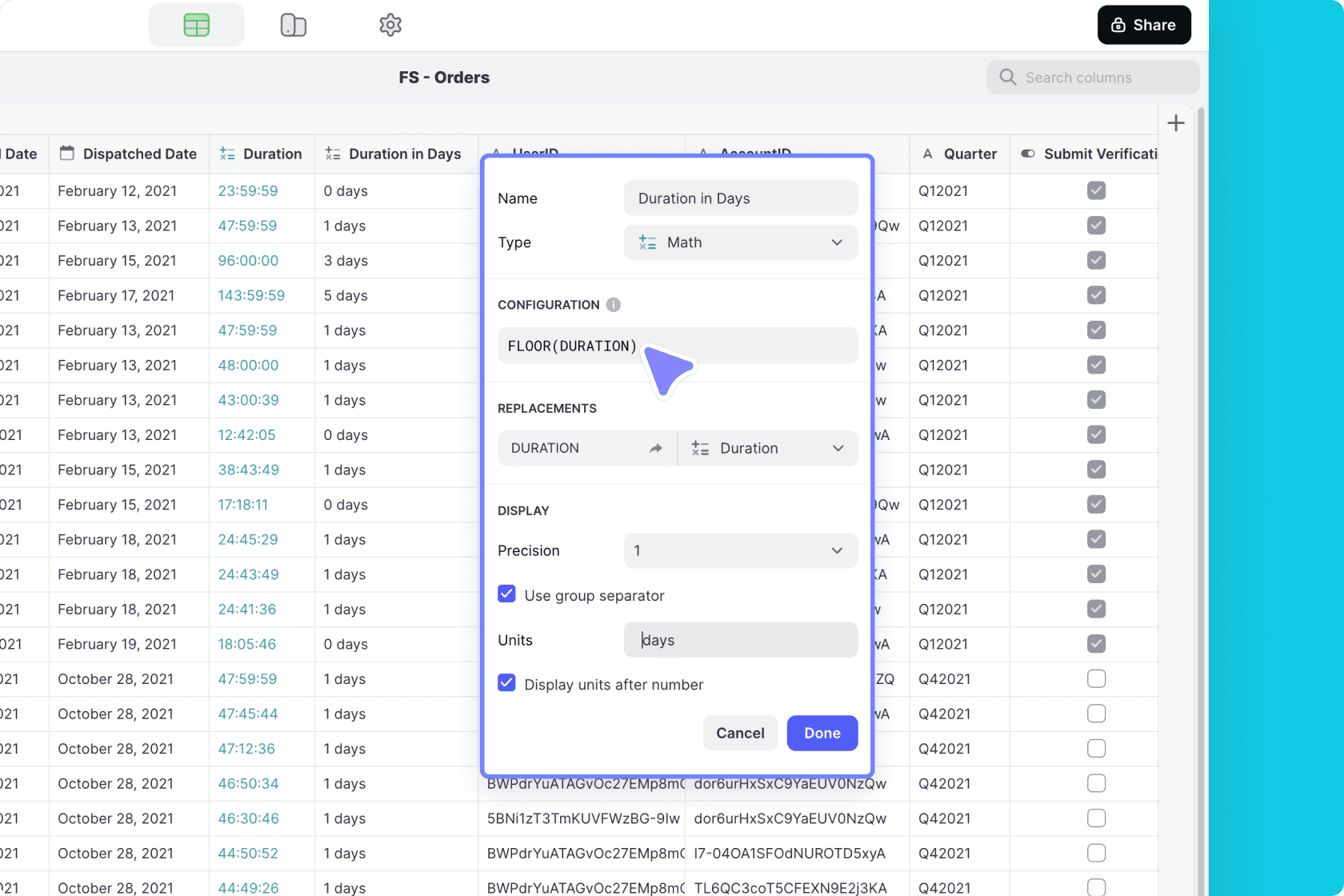 Configuring the duration in days