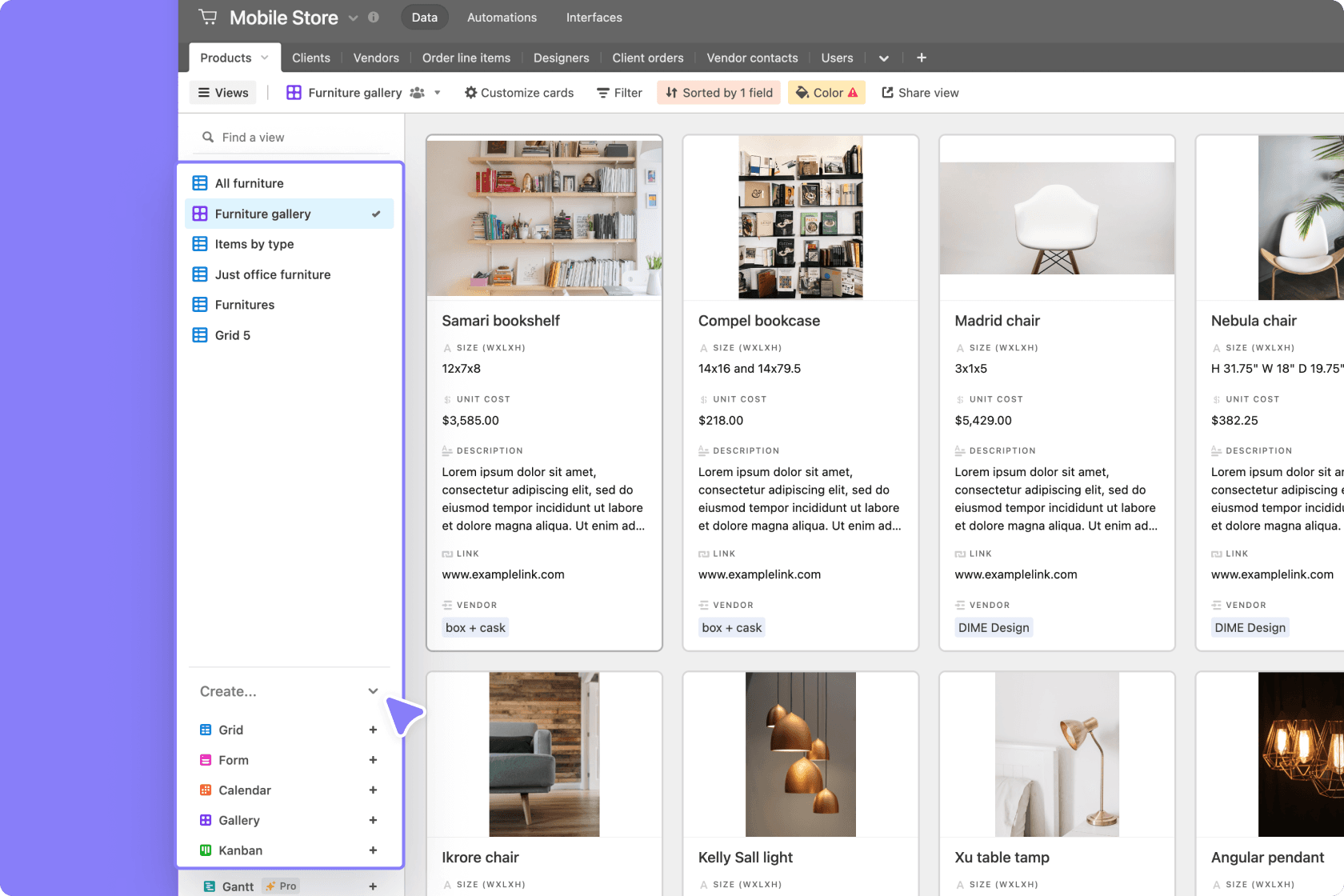 Airtable data in Gallery view