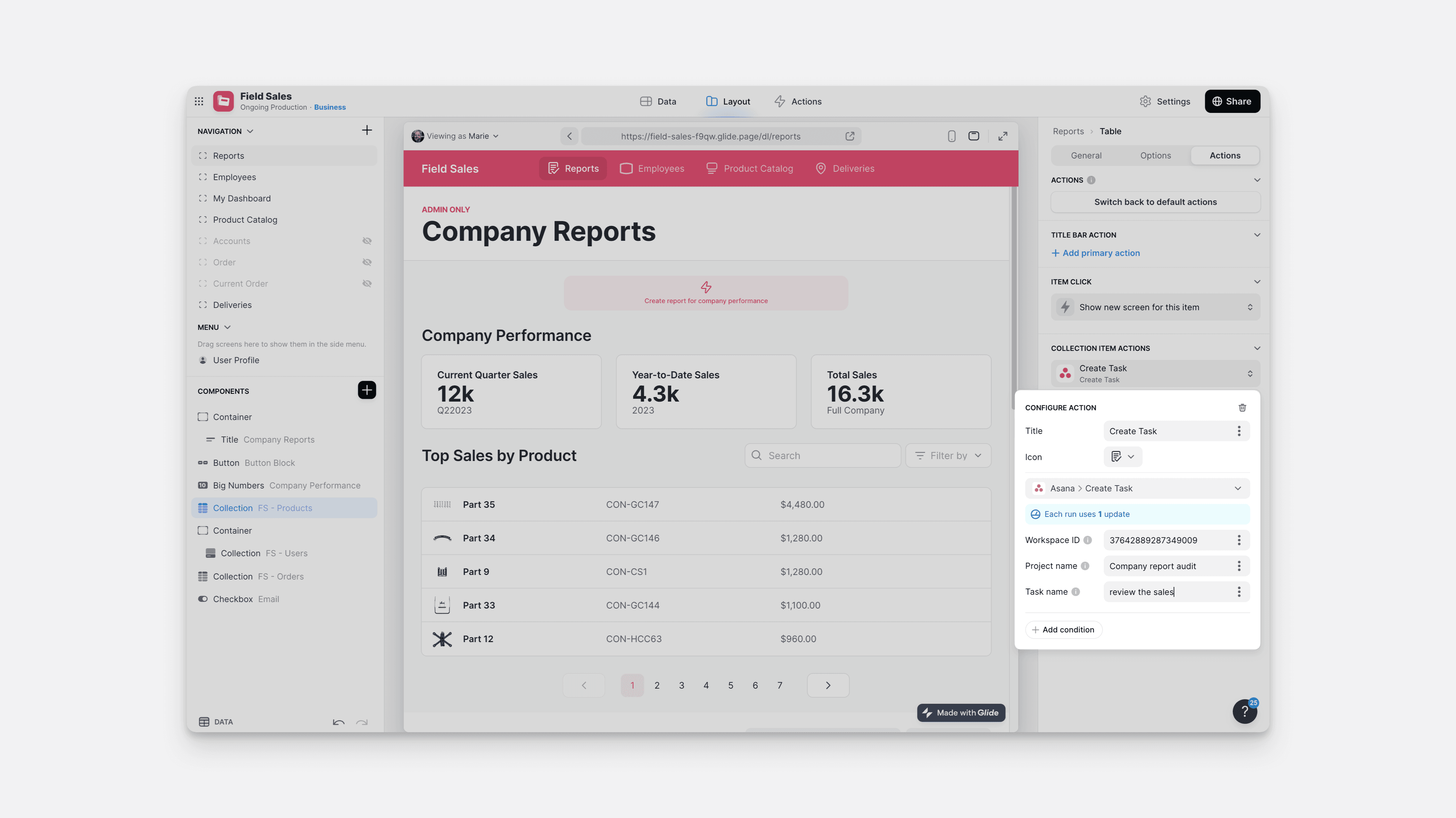 Configuring the Create task action 