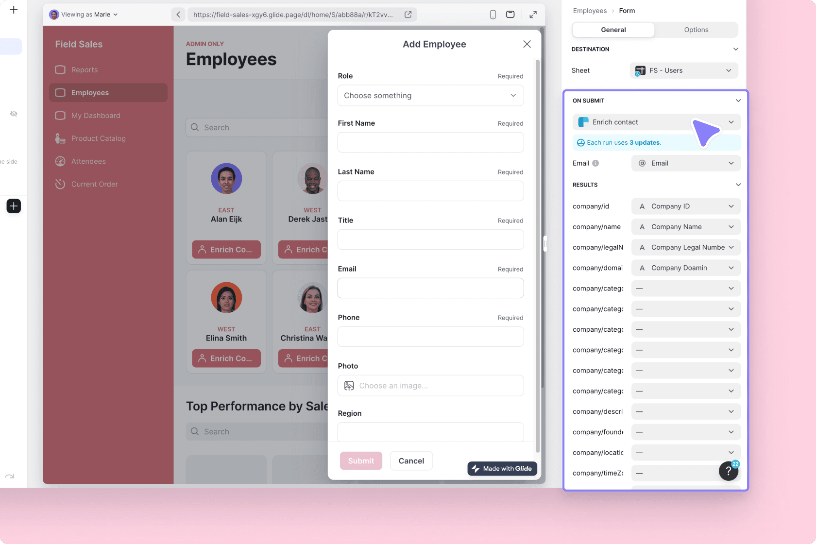 Configuring Enrich Contact action