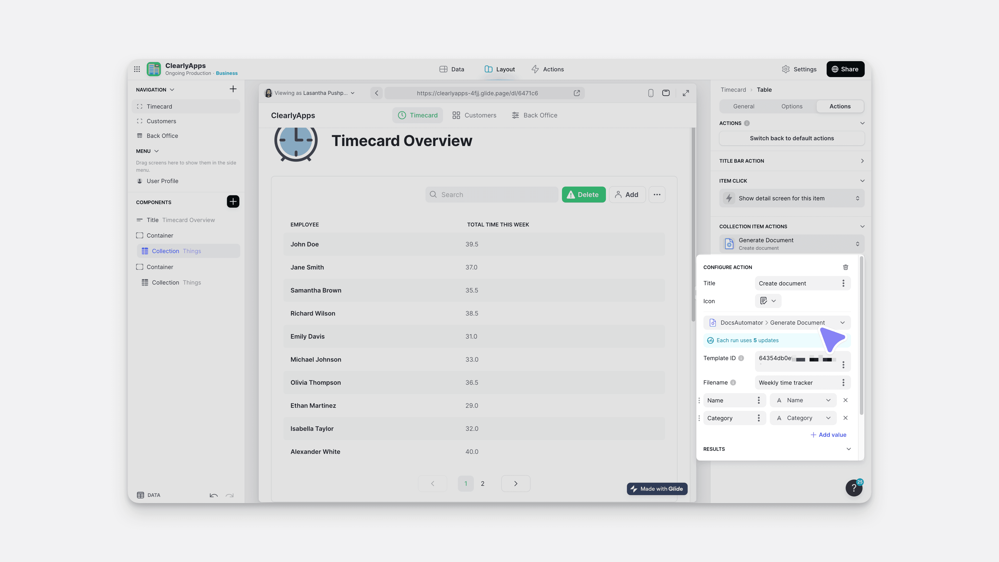 Configuring the Generate Document Action