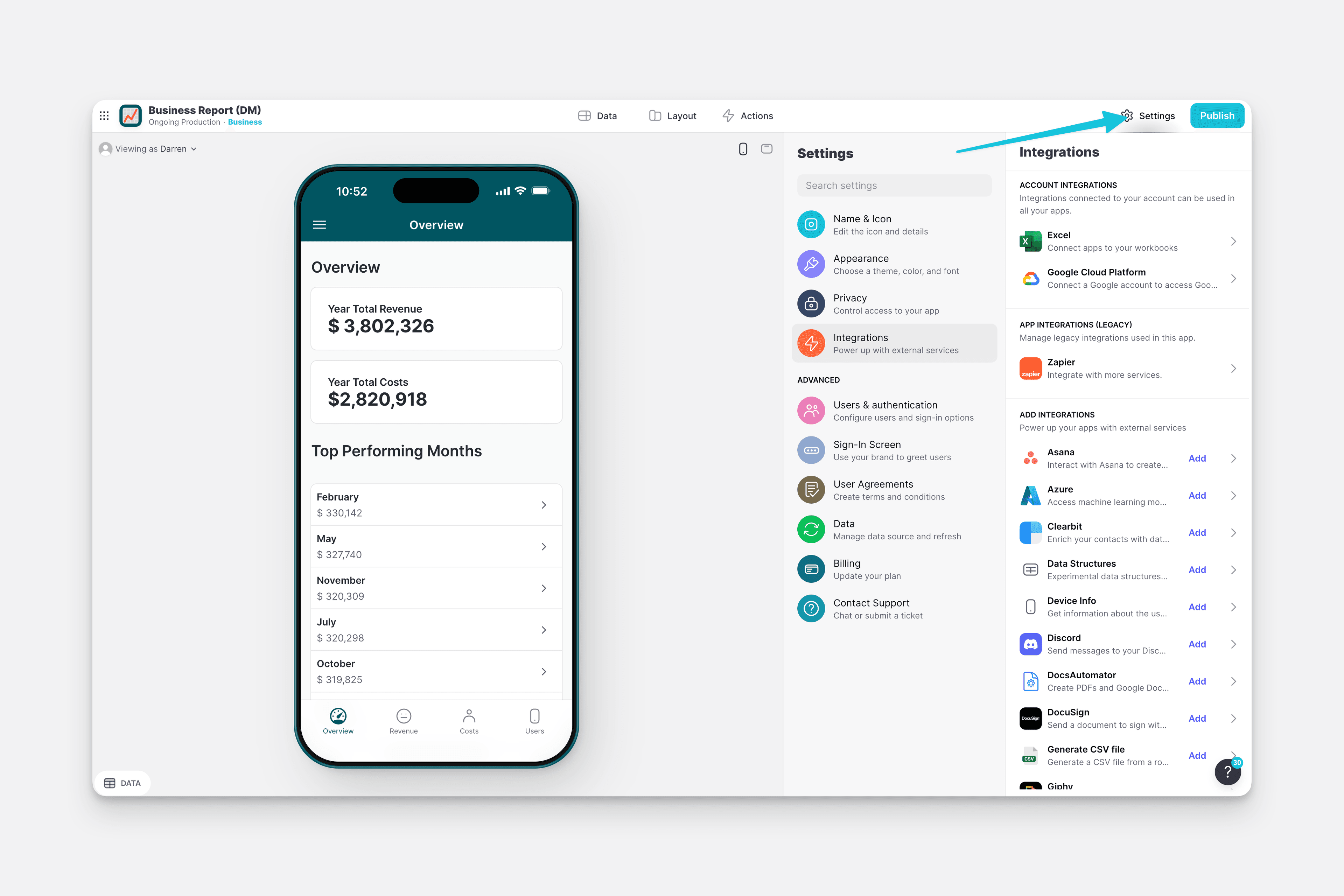 Integration menu