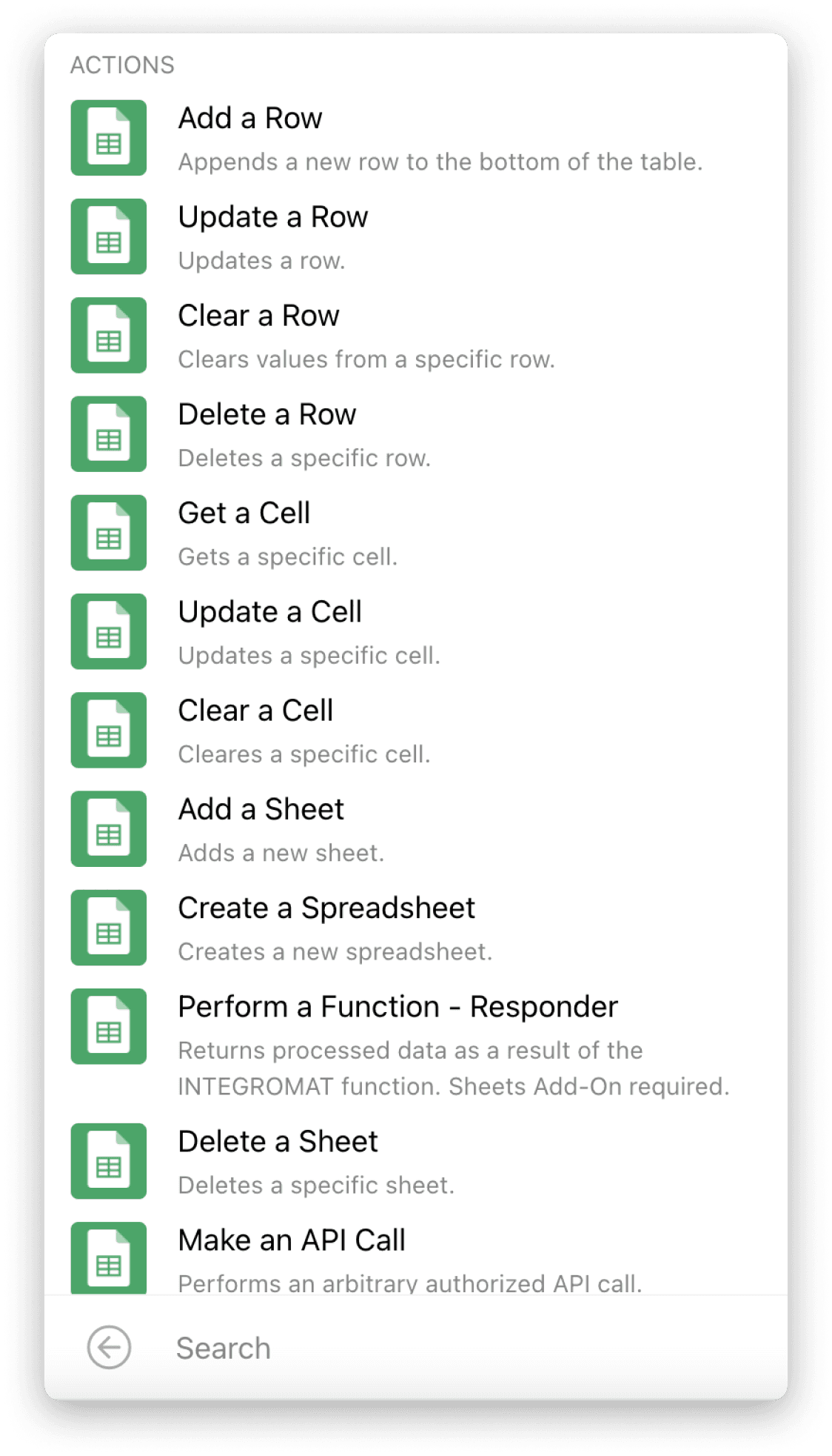 Google Sheets Actions