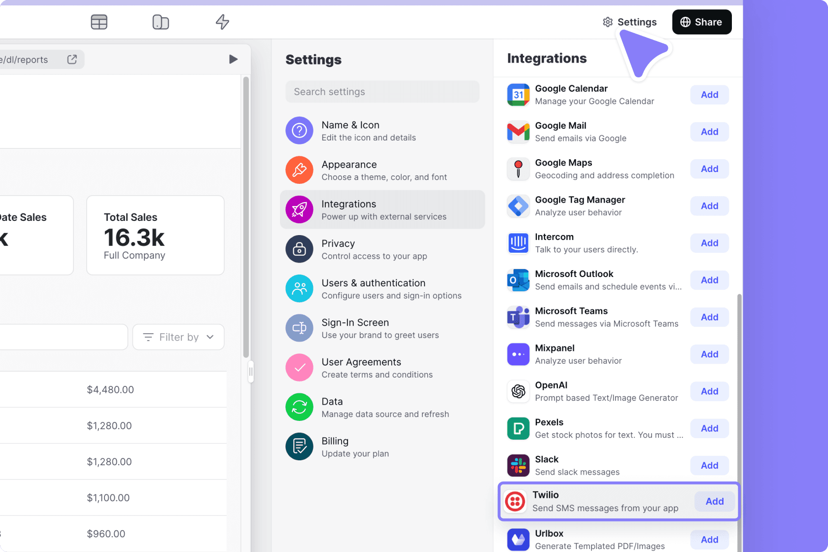 Adding the Twilio integration