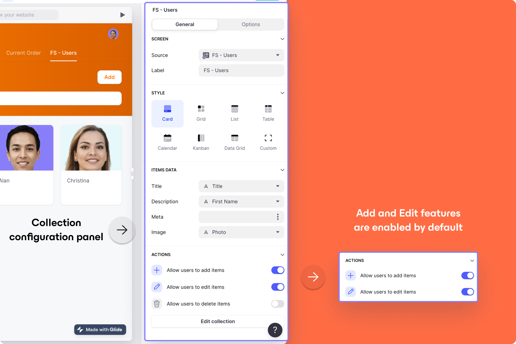 Collections configuration panel