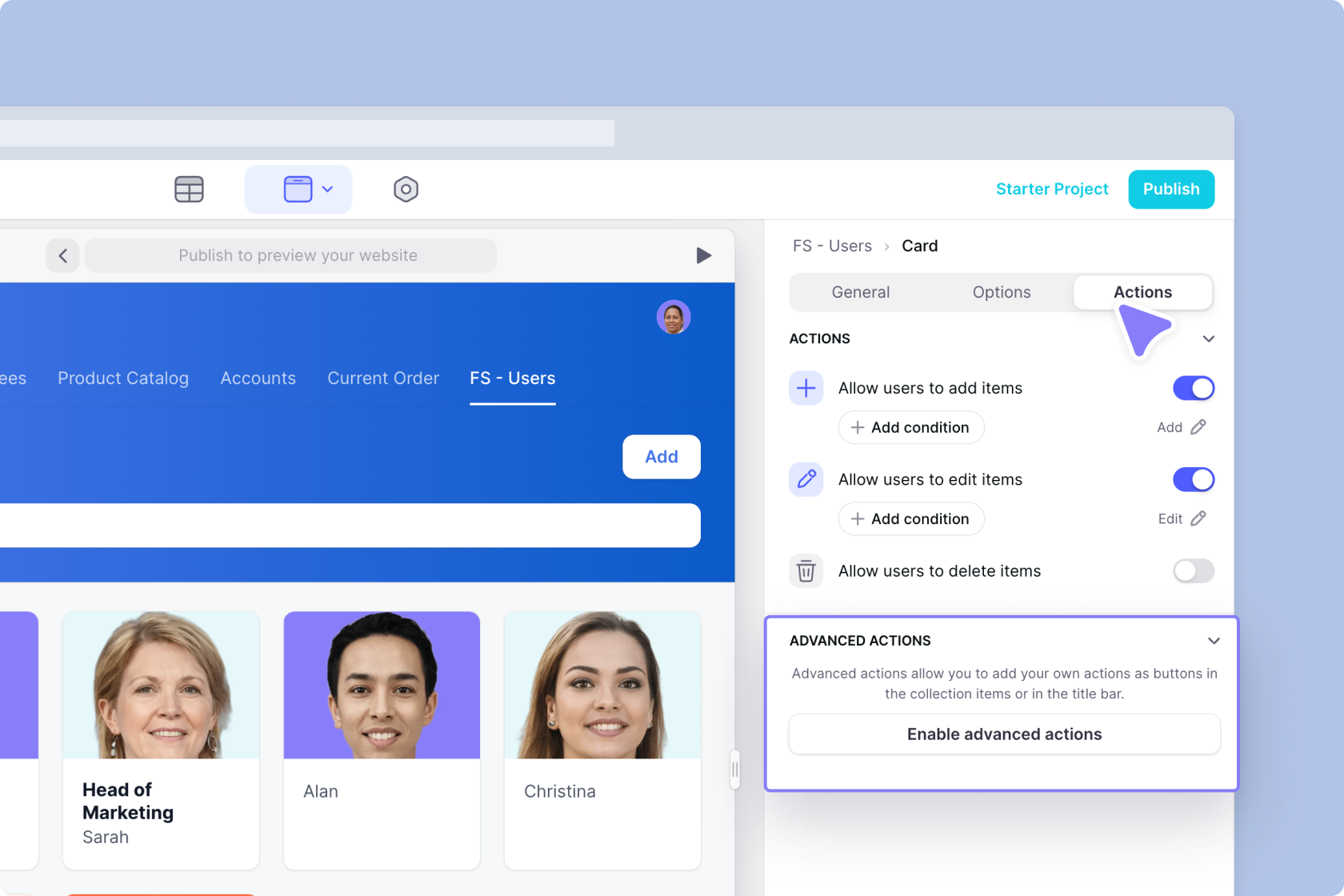 Configuring and editing the default add/edit/delete actions