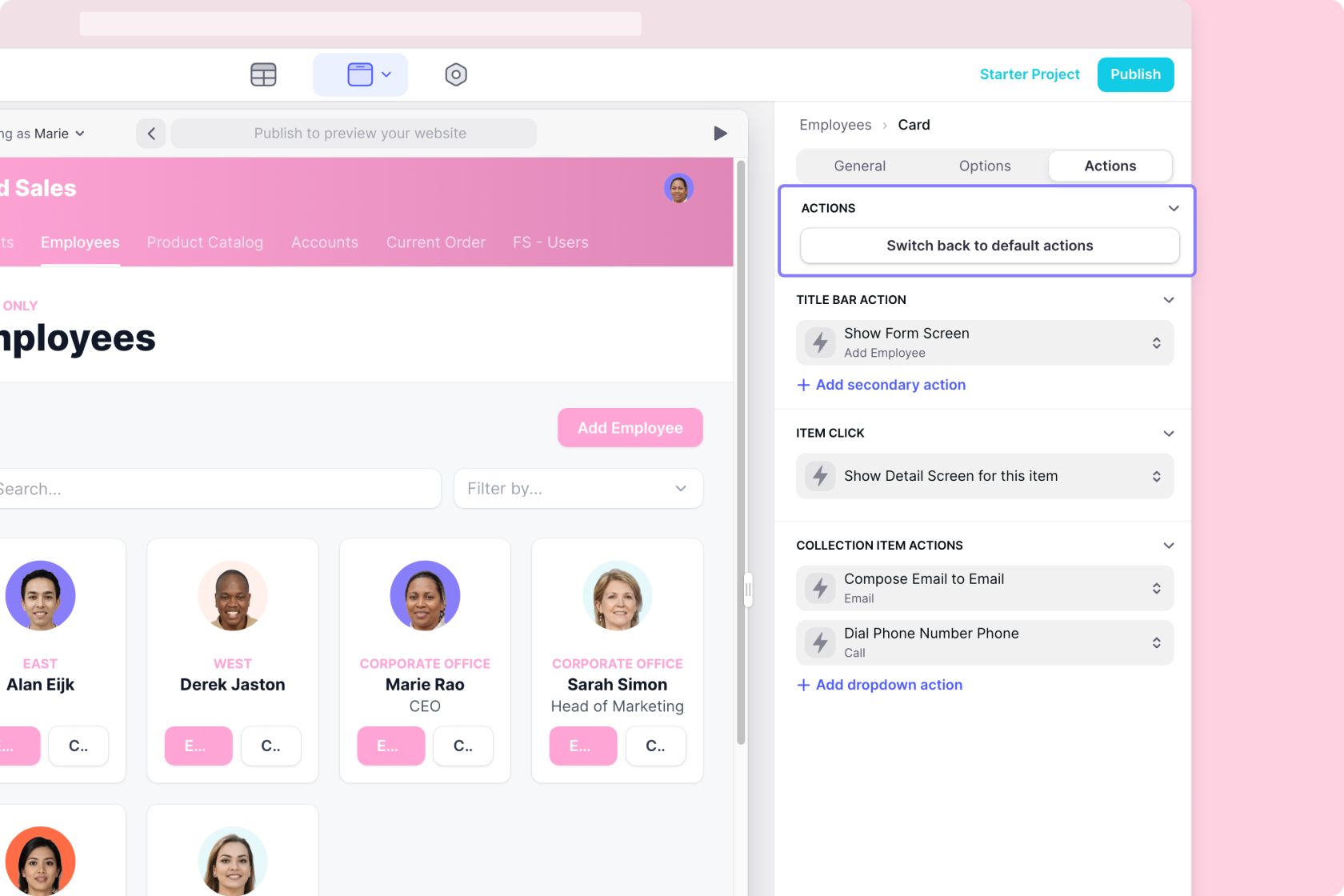 Switching back to default actions