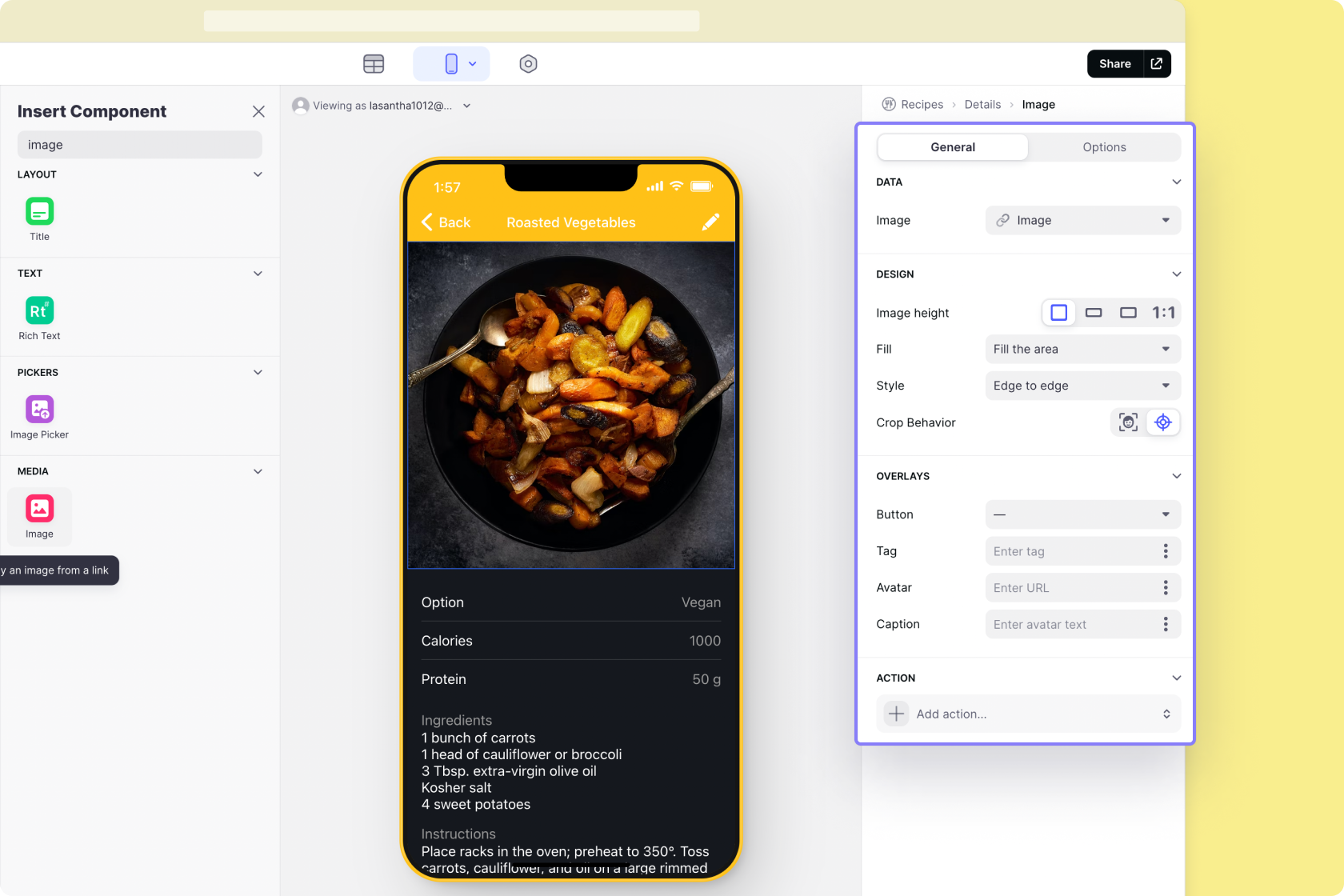 Editing the fill style in the Image Component