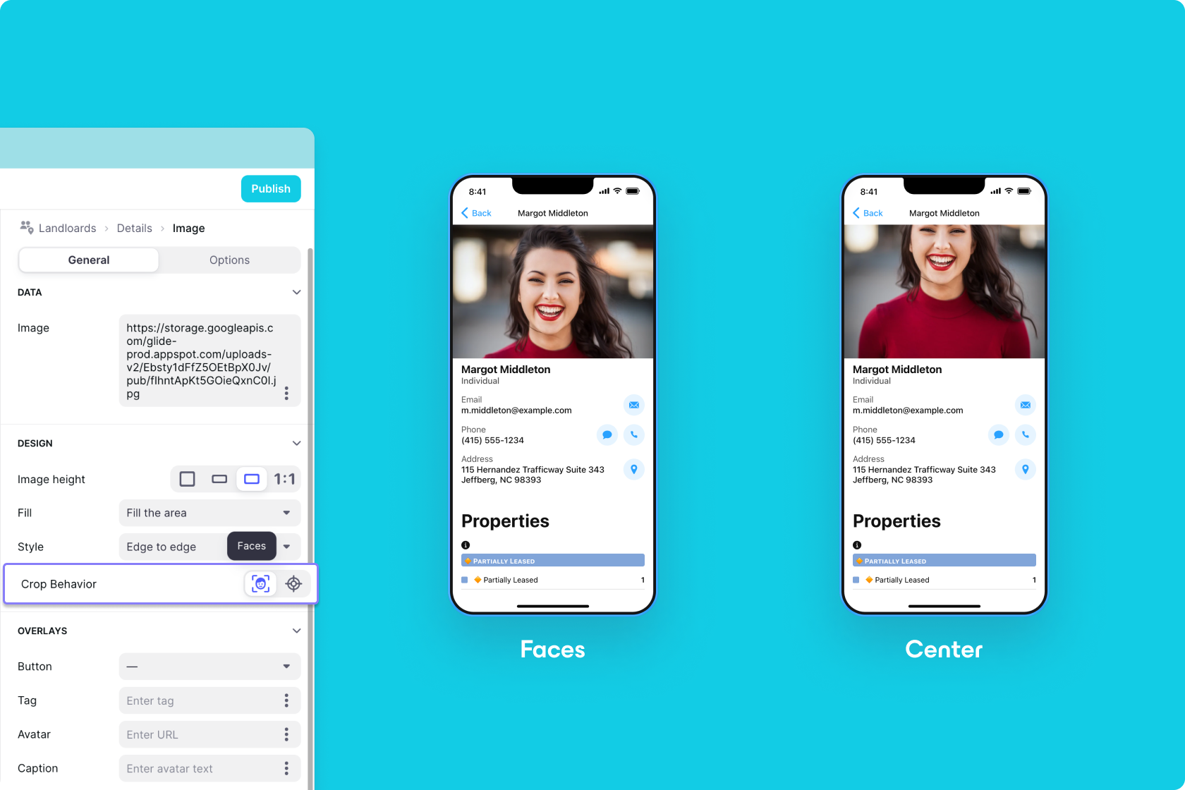 The crop settings in the Image Component