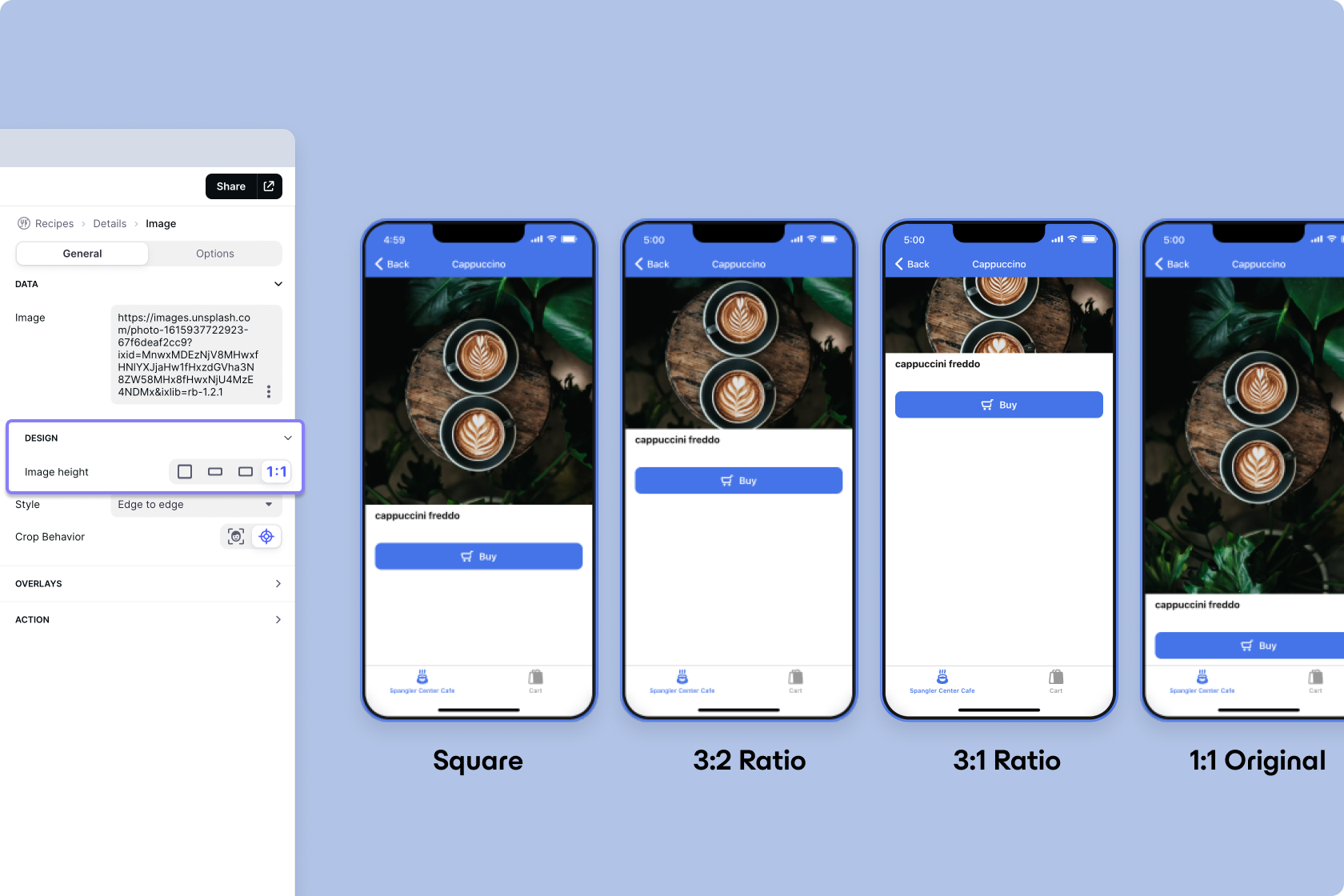 The different image height settings in the Image Component