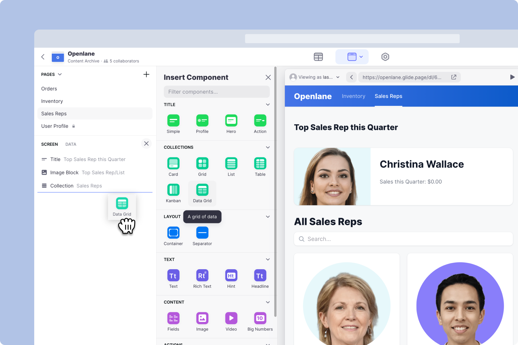 Dragging a new component into the Screen Panel will add it to your screen