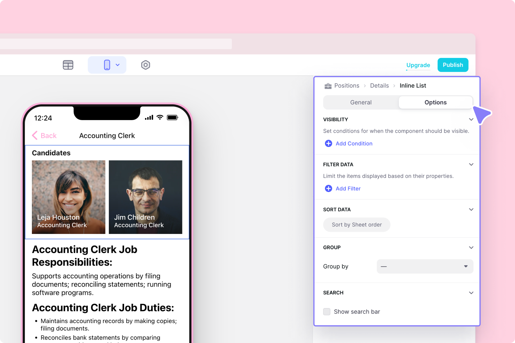 The Options tab within a component's configuration