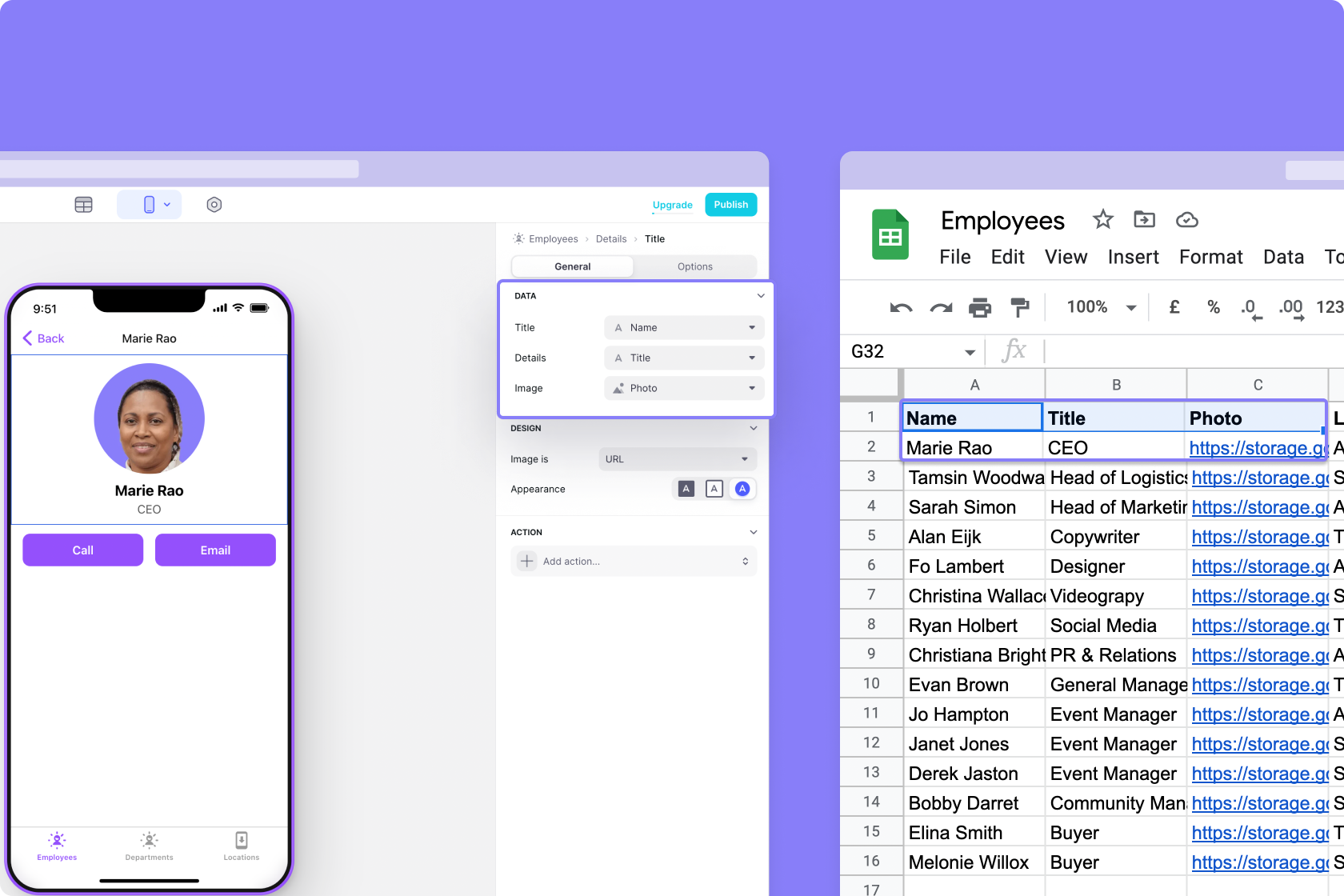 The Title Component can show three columns from your table