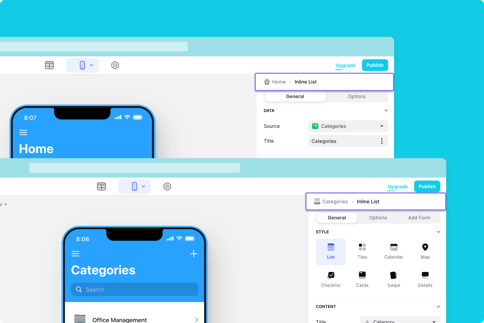 Moving between contexts changes the breadcrumb menu