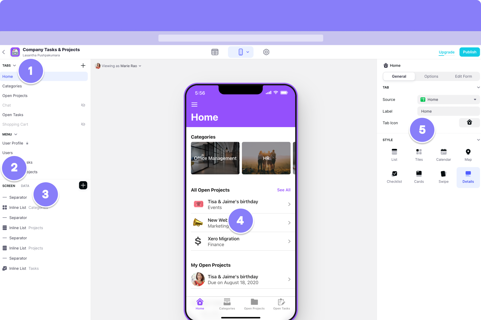 Different areas of the Layout Editor