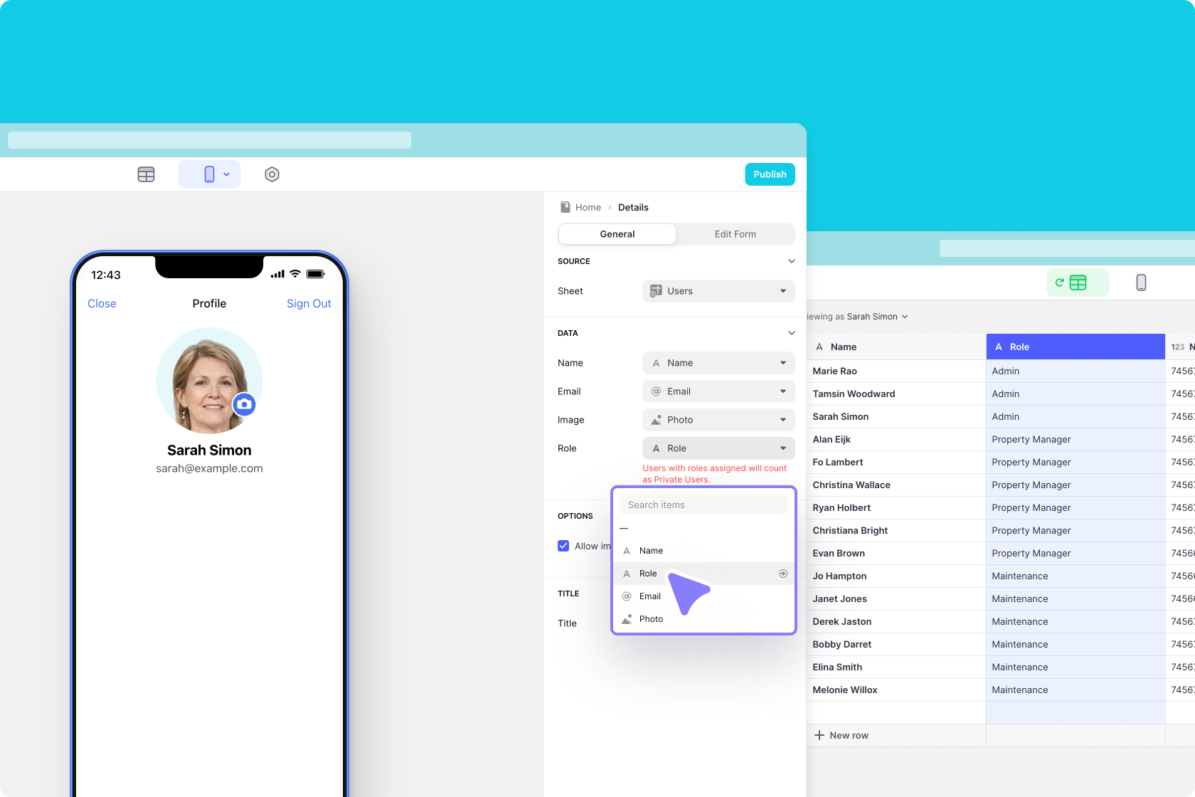 Setting the Role column in the User Profile screen