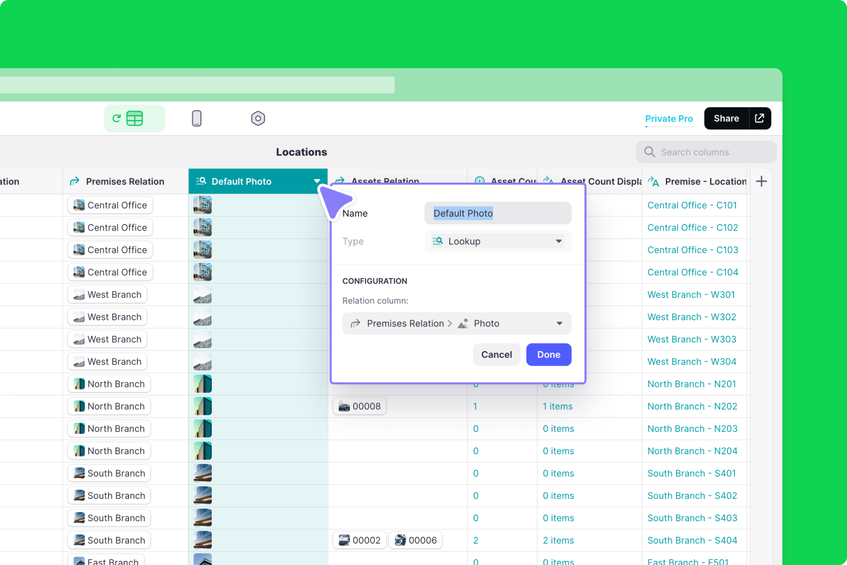 Configuring the Lookup column in the Data Editor