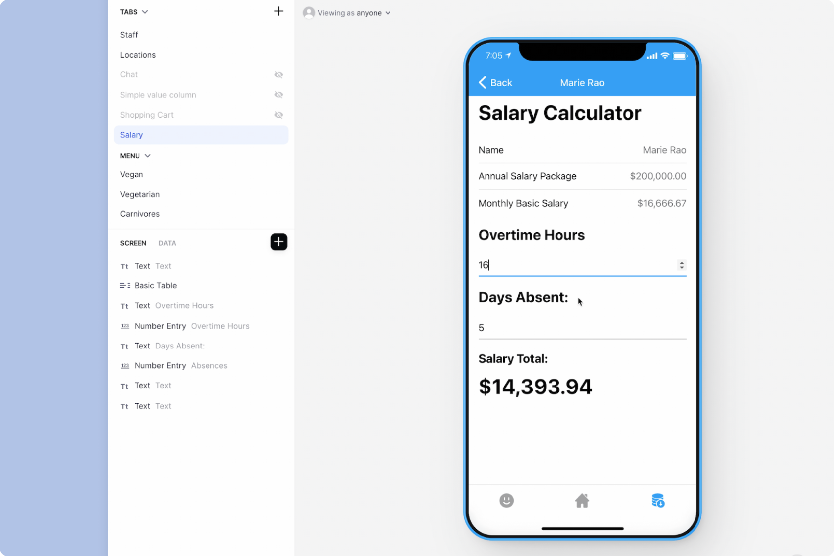 The Math Column using in a salary calculator app.