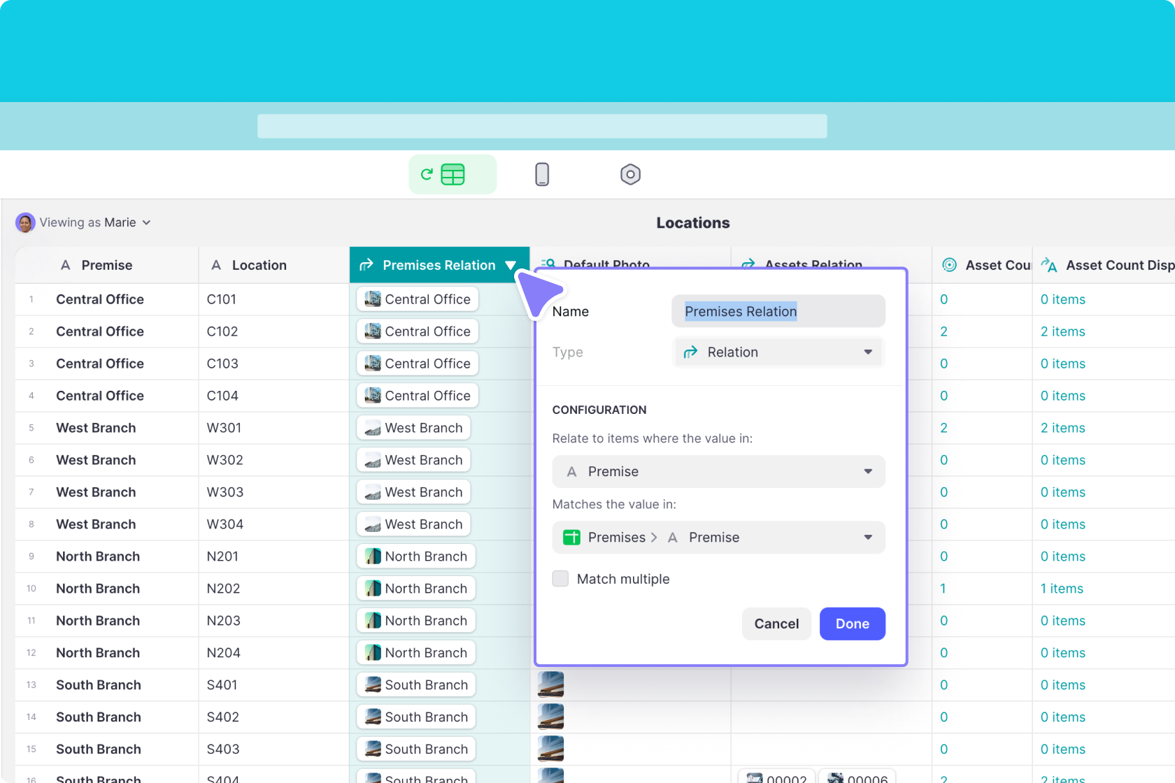 Configuring the Relation column in the Data Editor