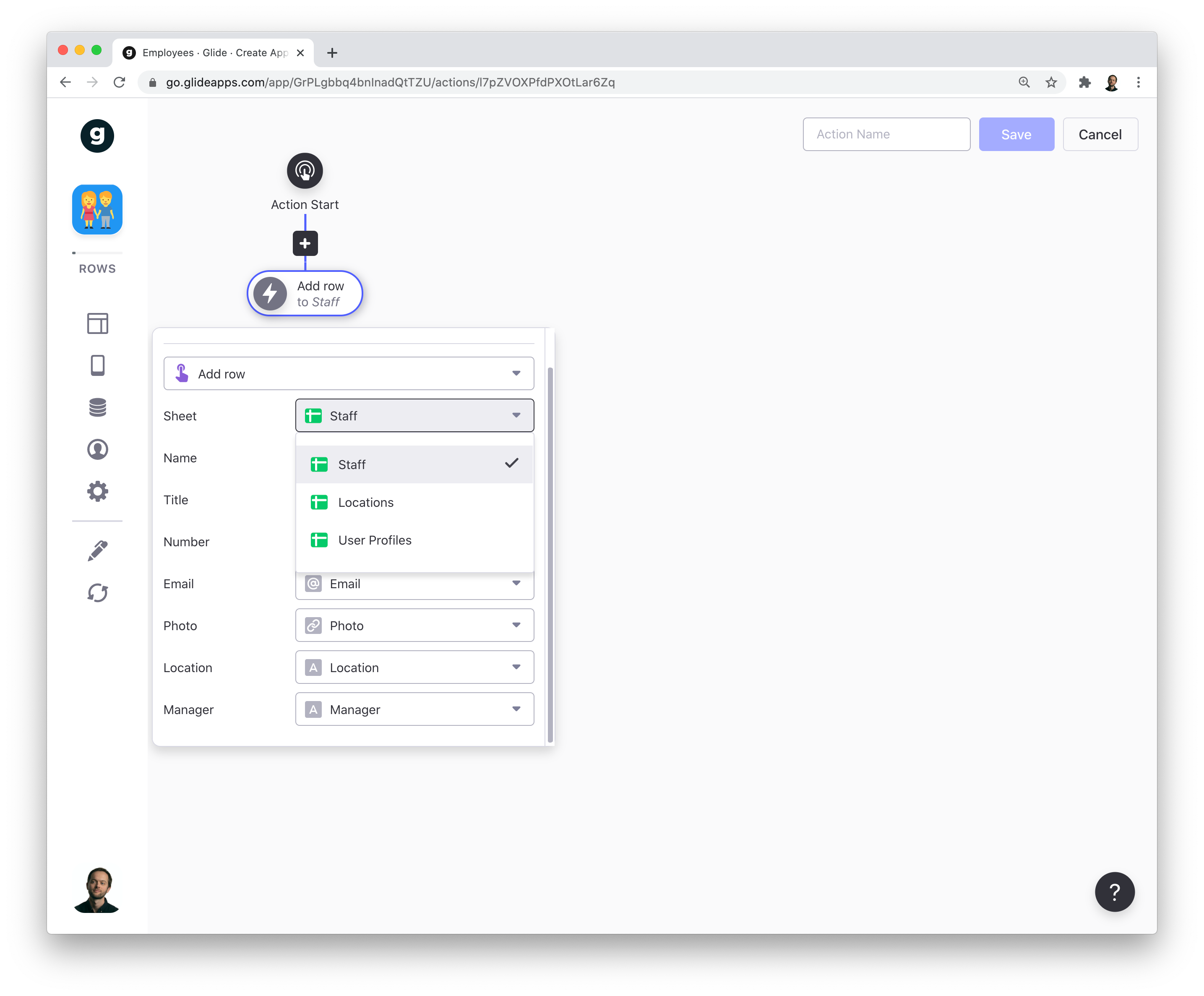 Configuring Add Row Action