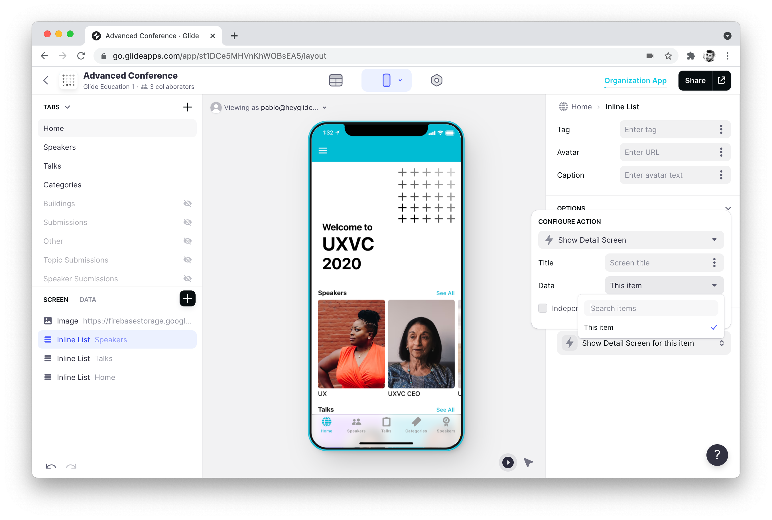 Configure Show Detail Screen