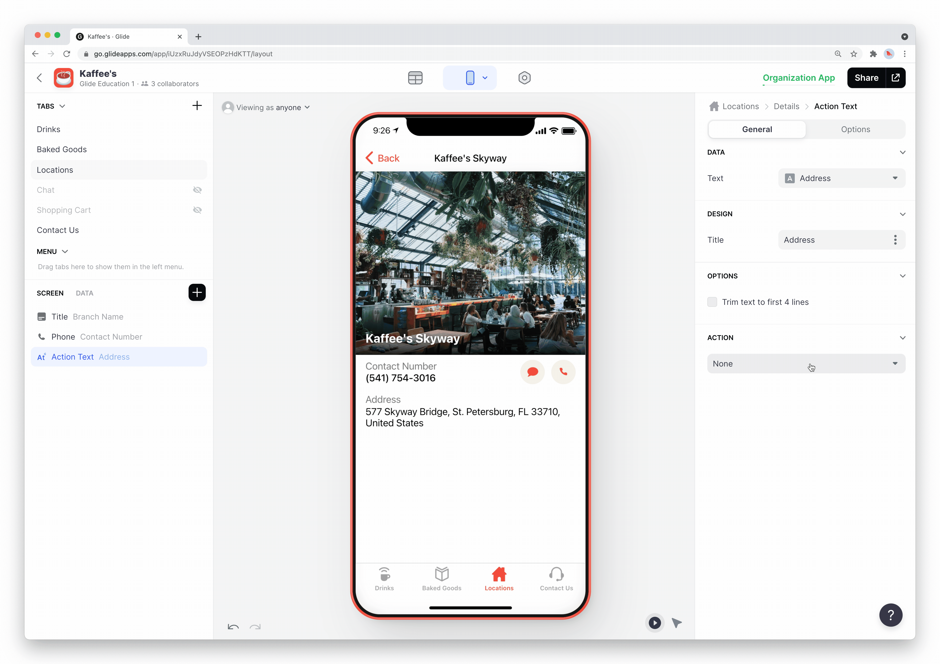 Congfiguring the ViewAddress on Map action