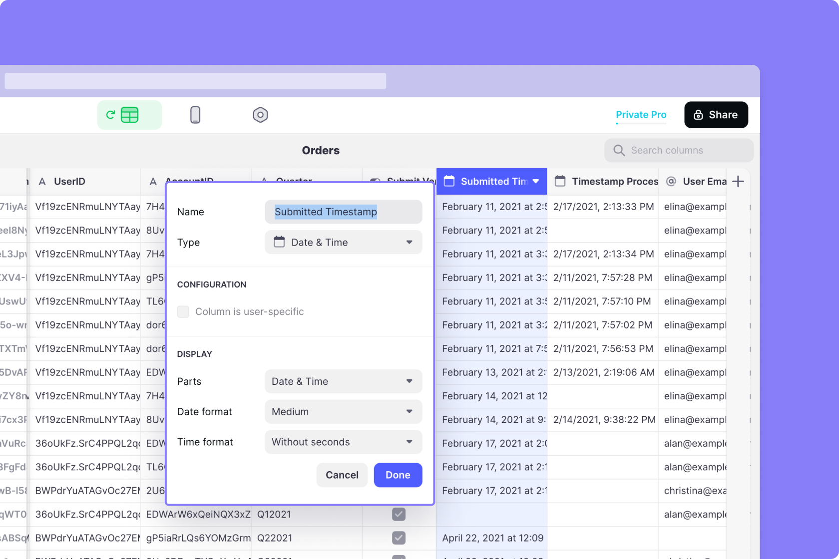 Adding a Date & Time column