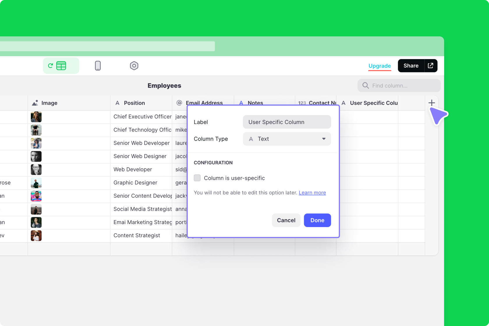 Adding a new basic column