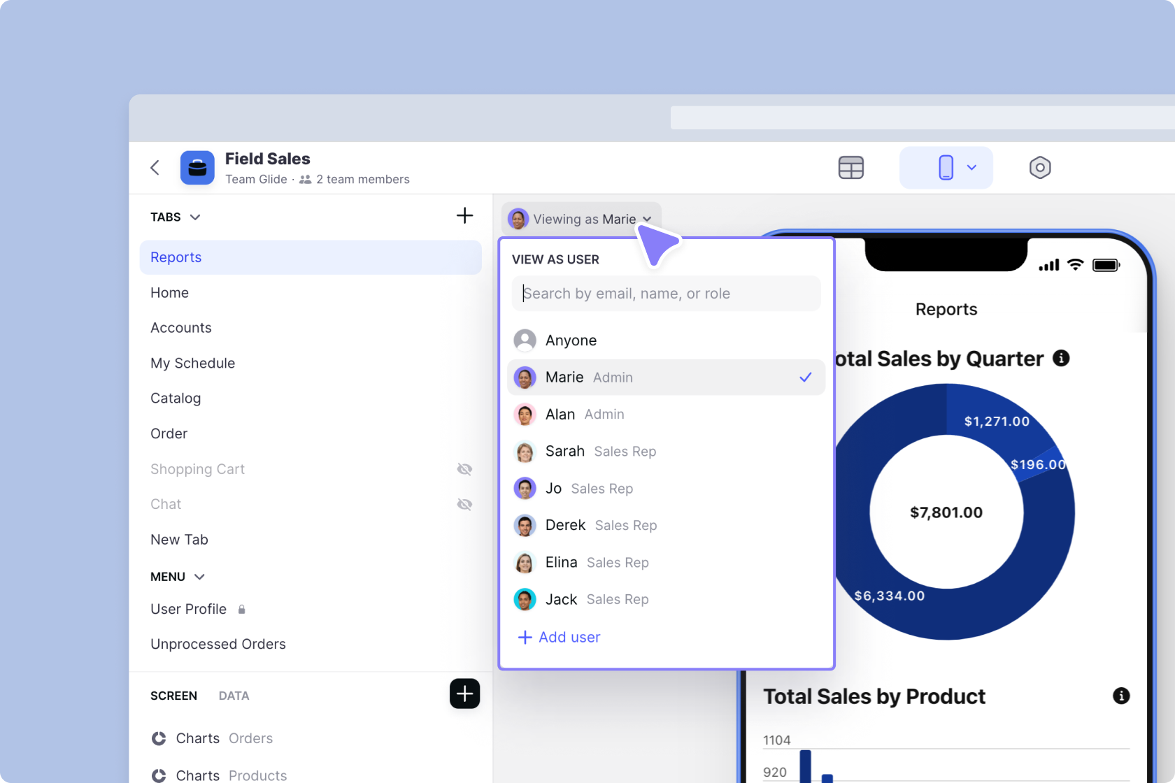 Previewing user-specific data as another user