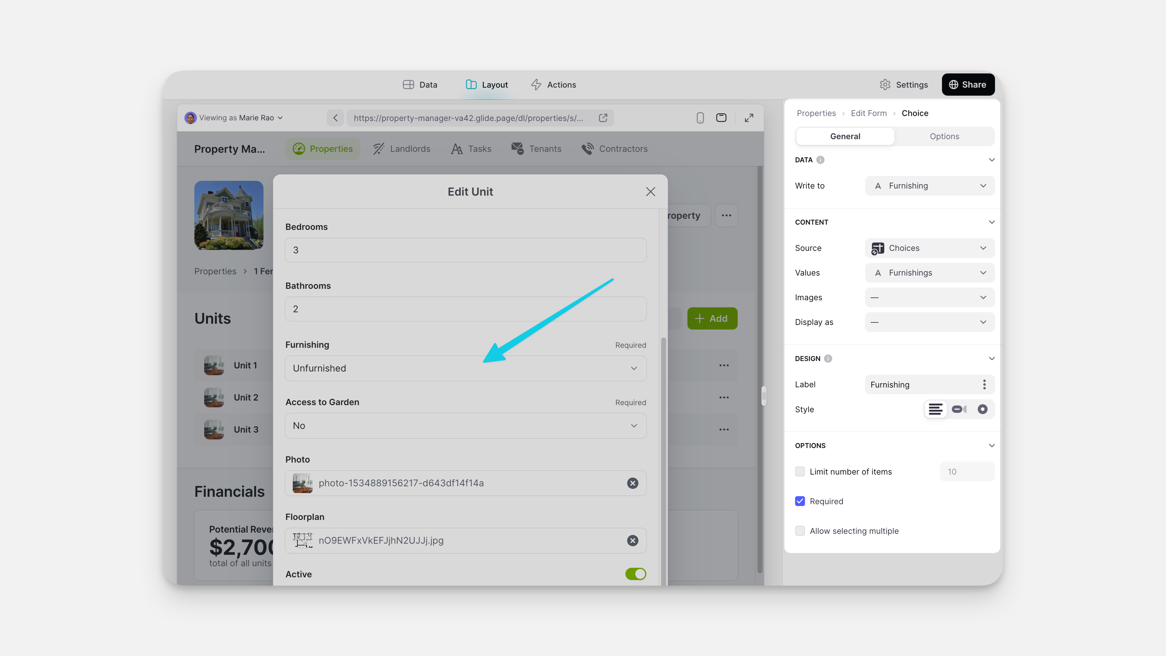 Configuring the Choice component