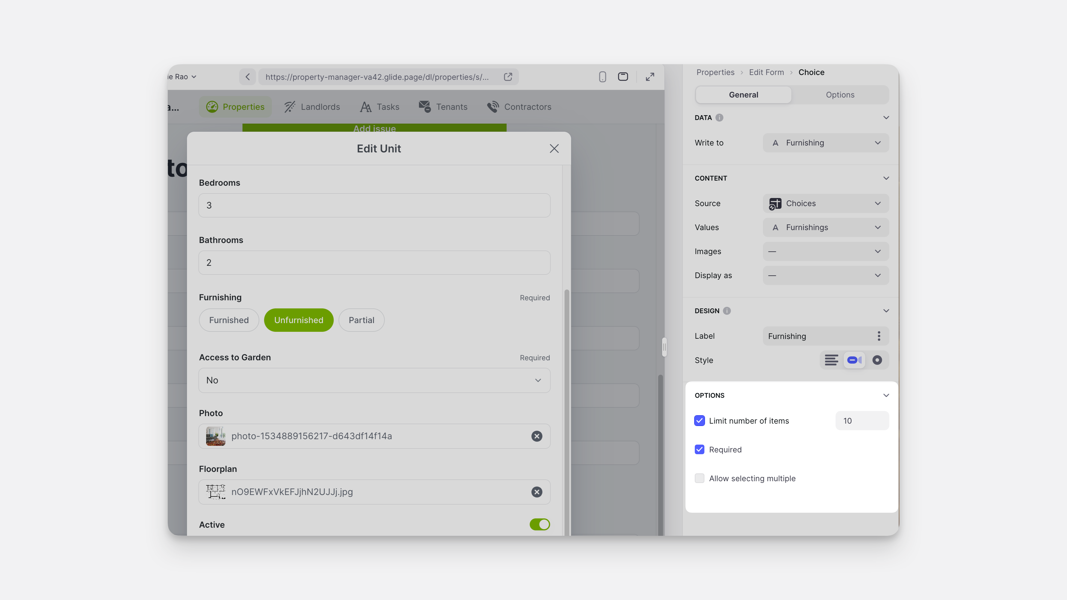Configuring the Options section