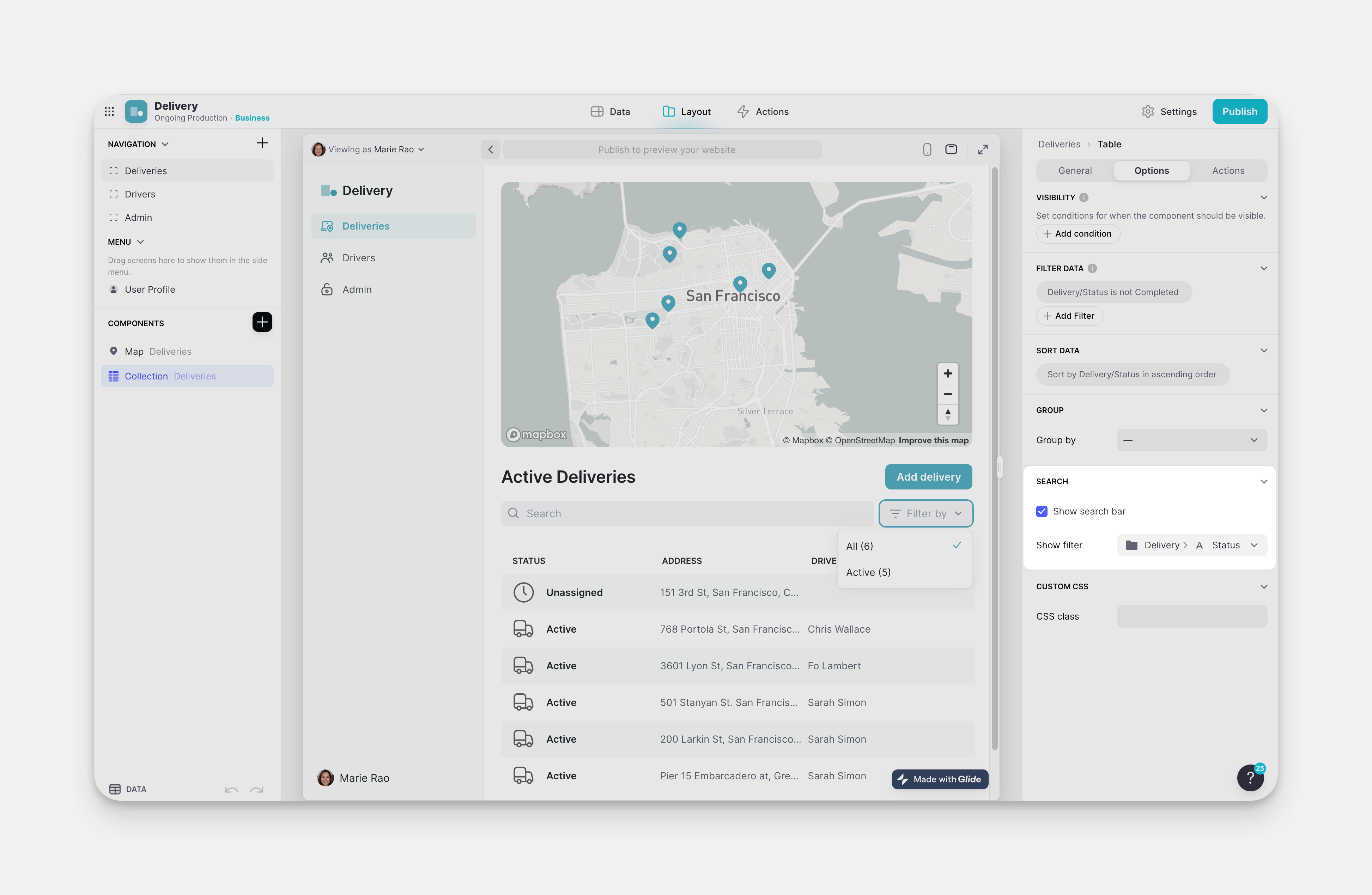 Configuring the Search section of the Collection Component