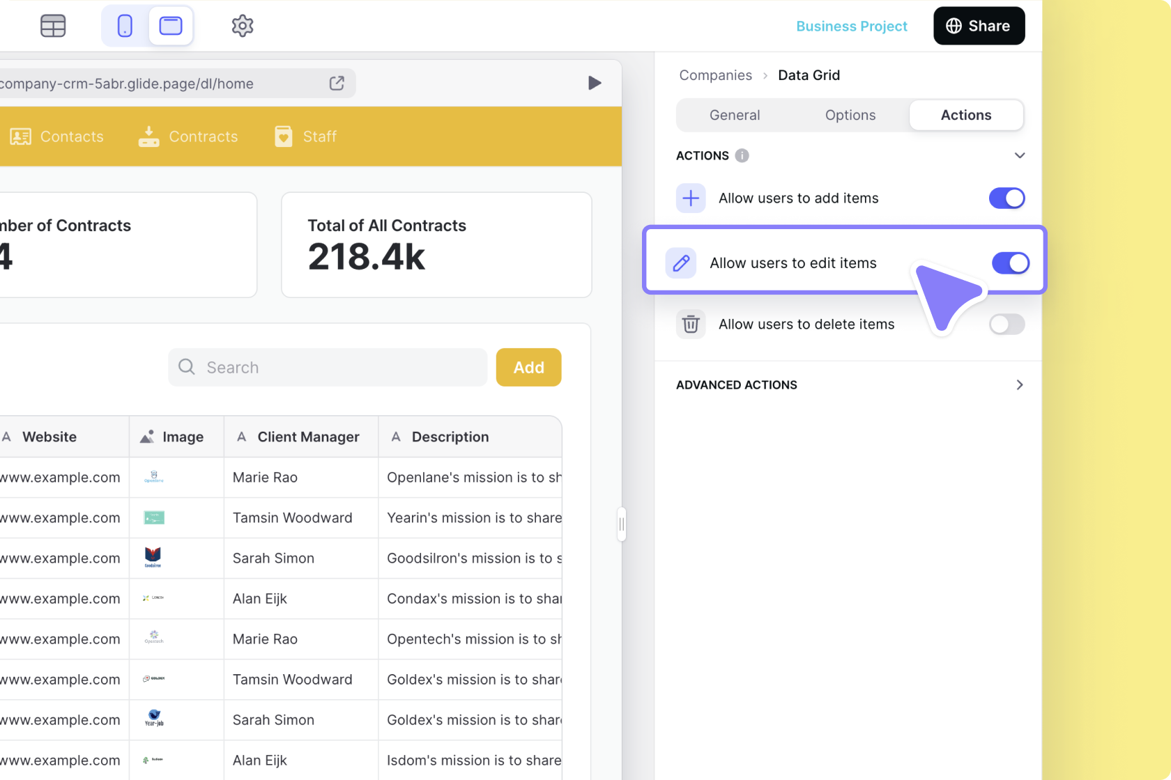 Allowing users to edit items