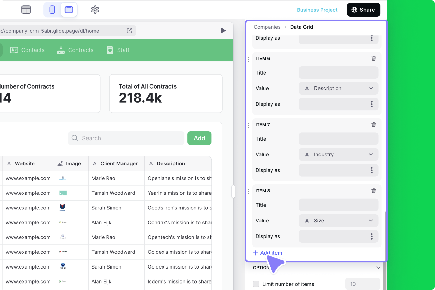 Adding items in Data Grid view