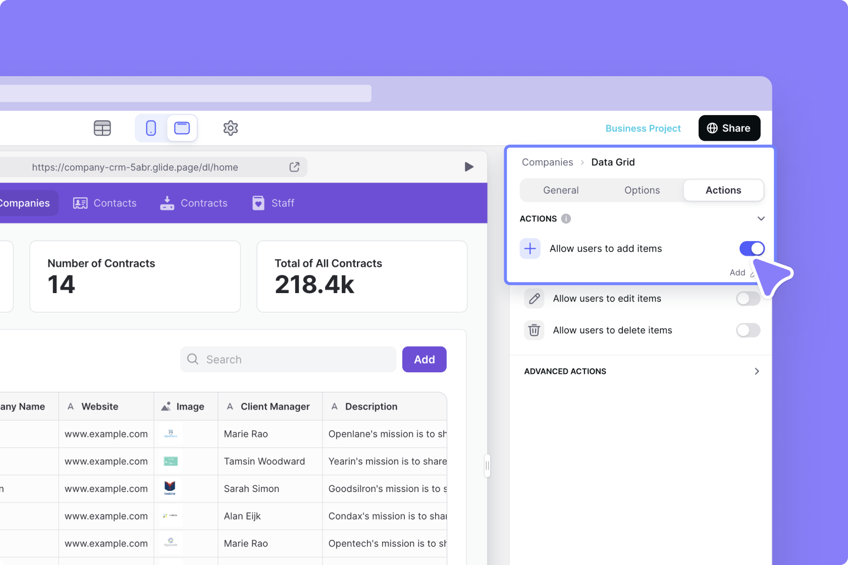 Allowing the users to add items