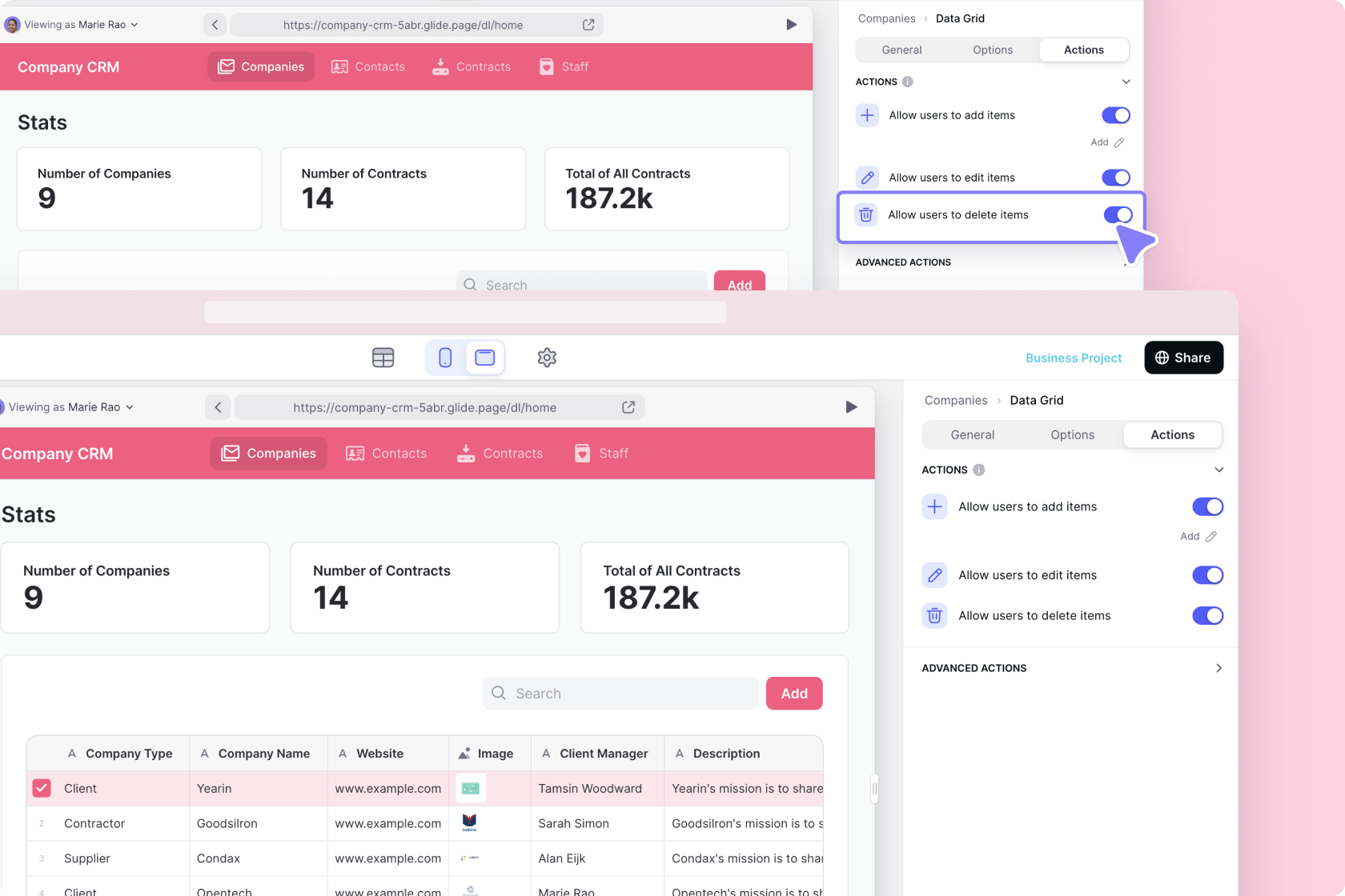 Allowing users to delete items