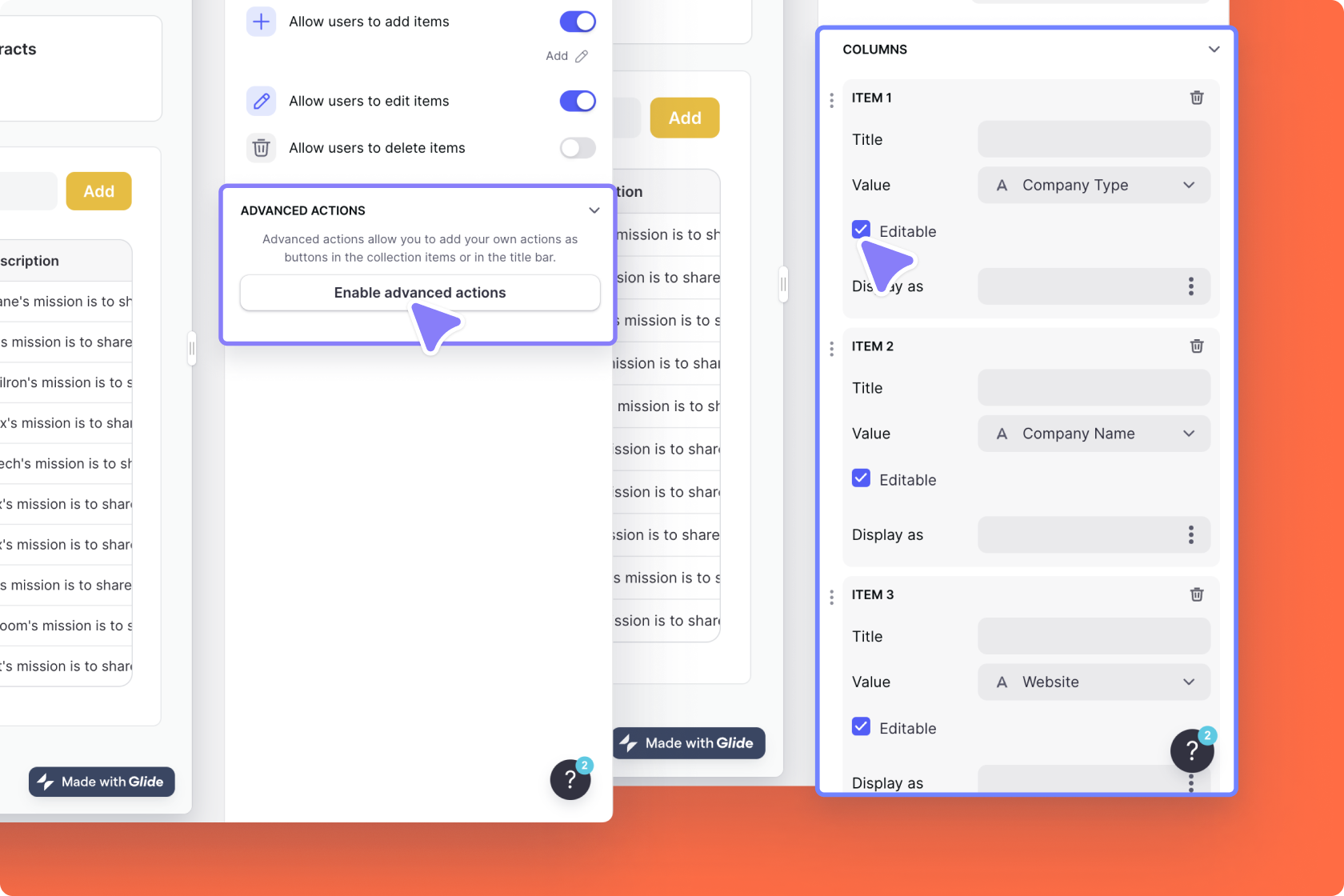 Enabling the advanced actions