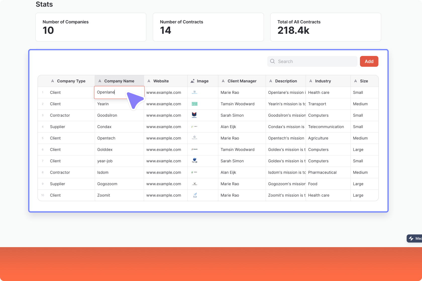 Usecase for the Data Grid layout