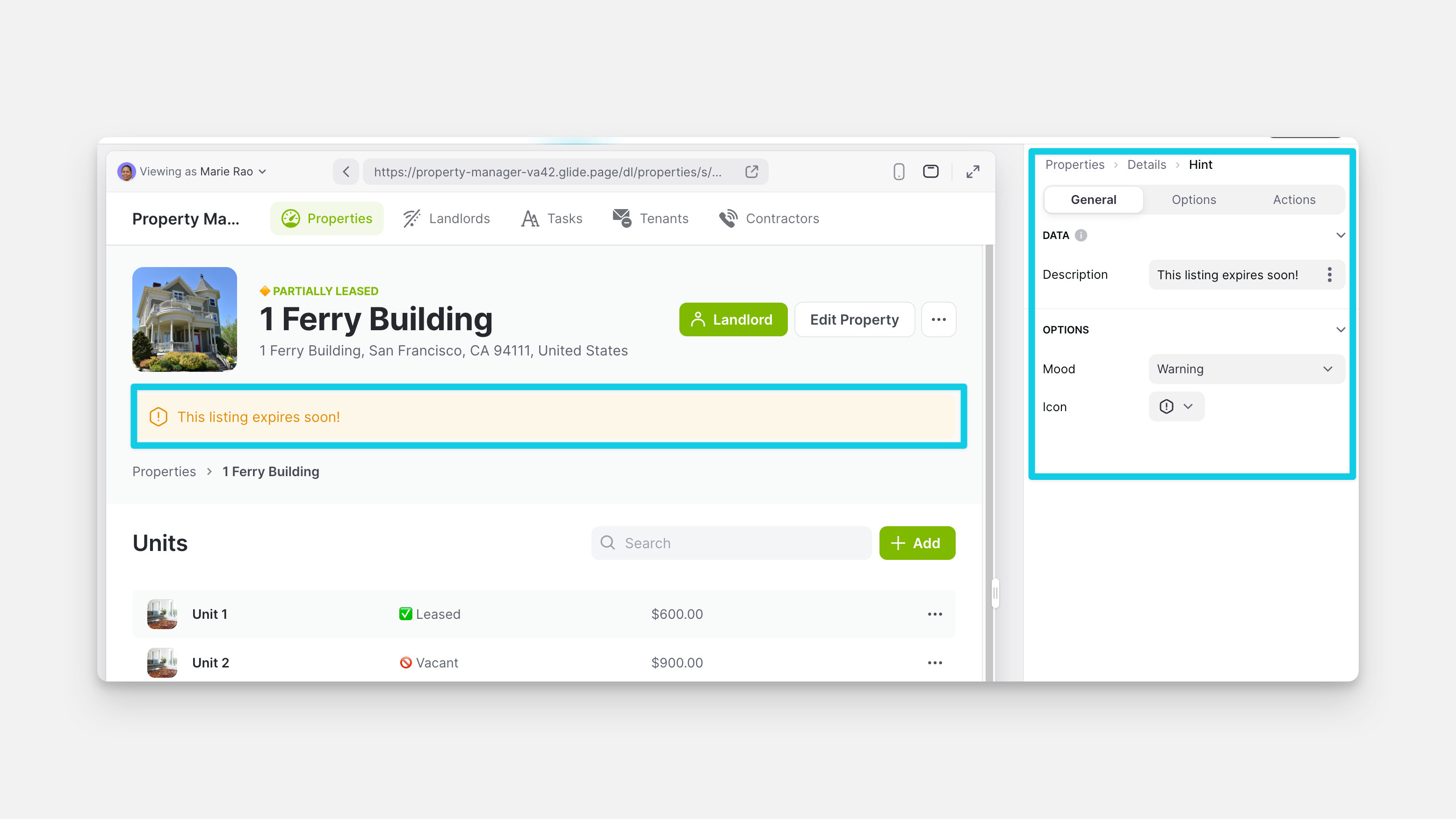 Configuring the Hint component