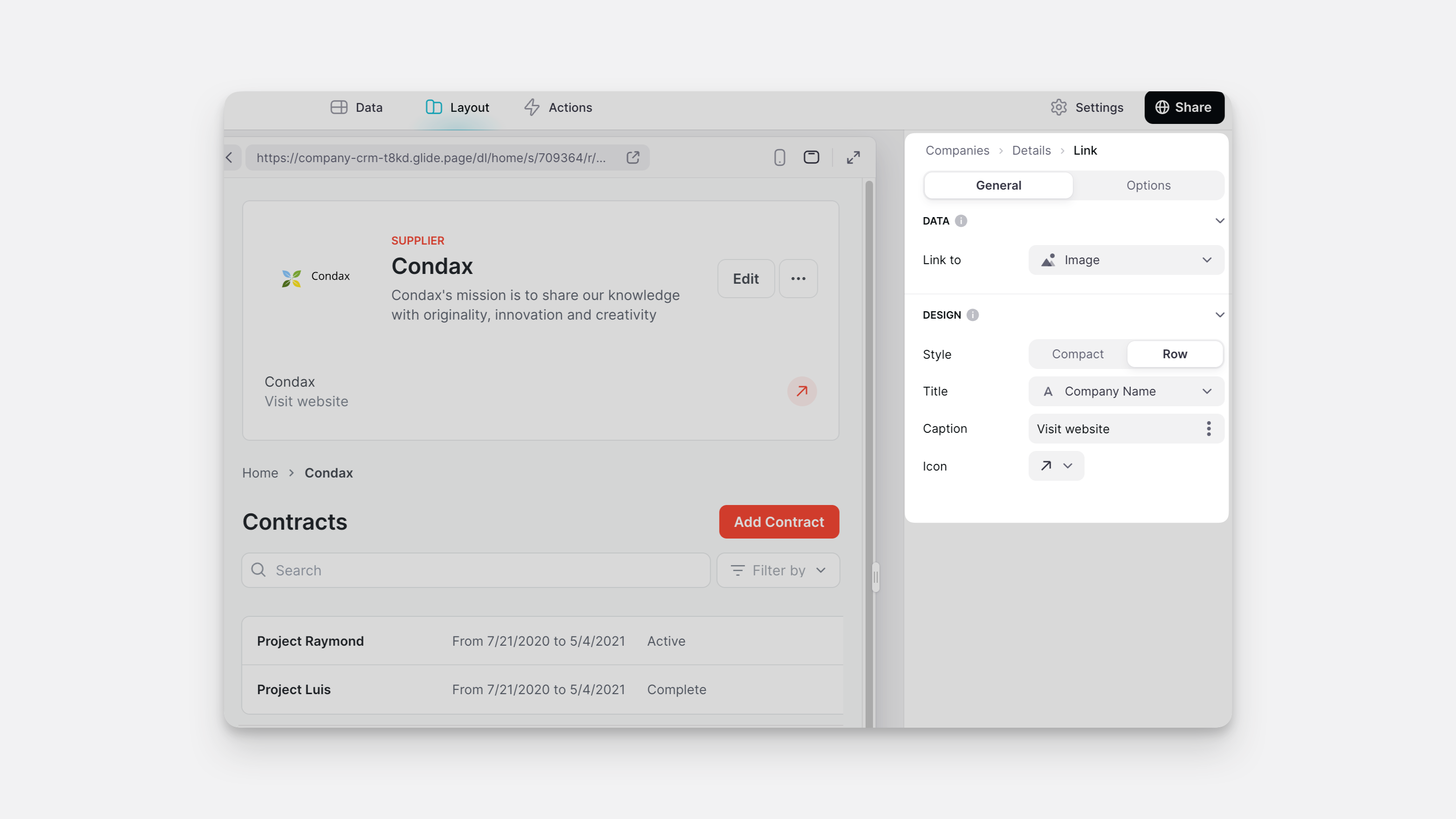 Configuring the Link component