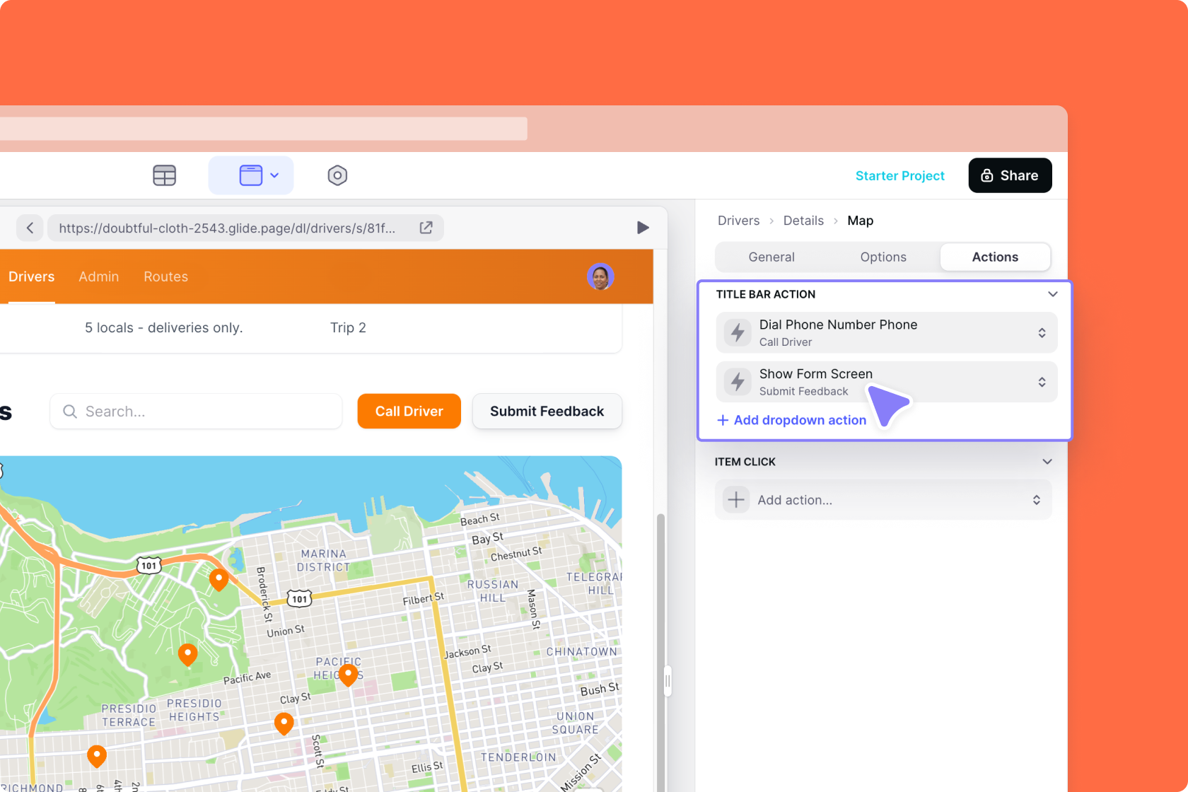 Configuring the Title Bar action