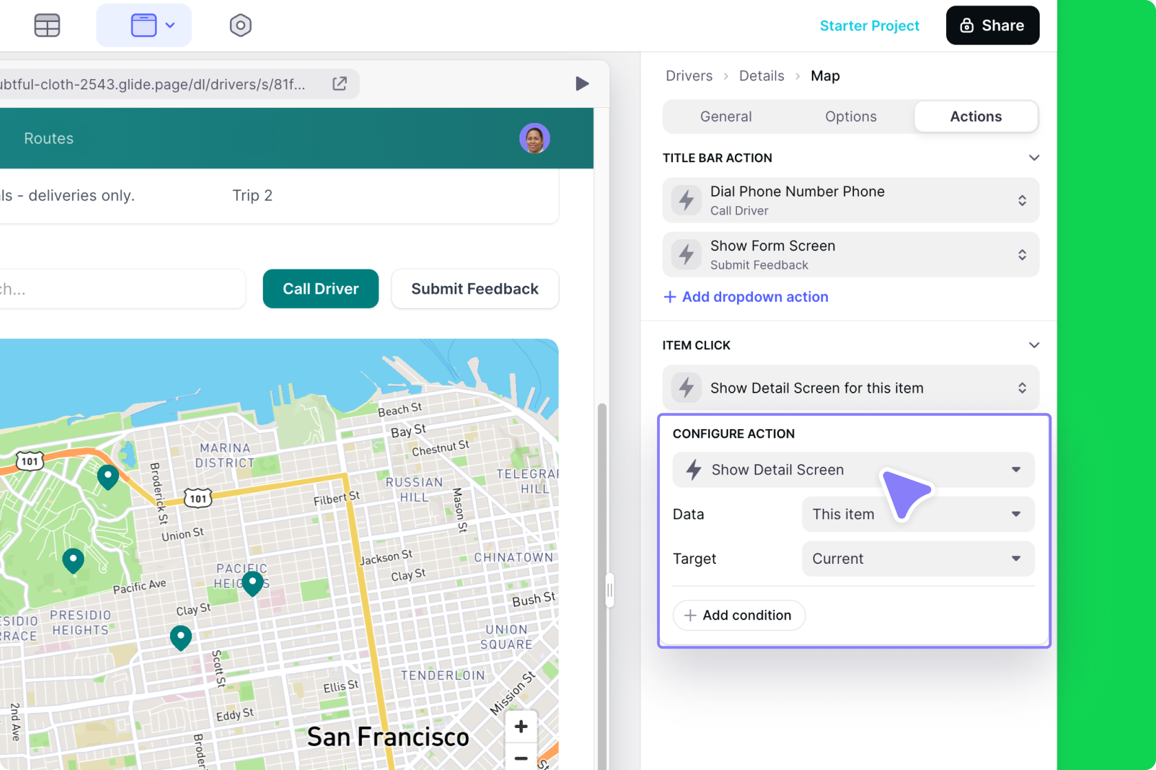 Configuring the Item Click action