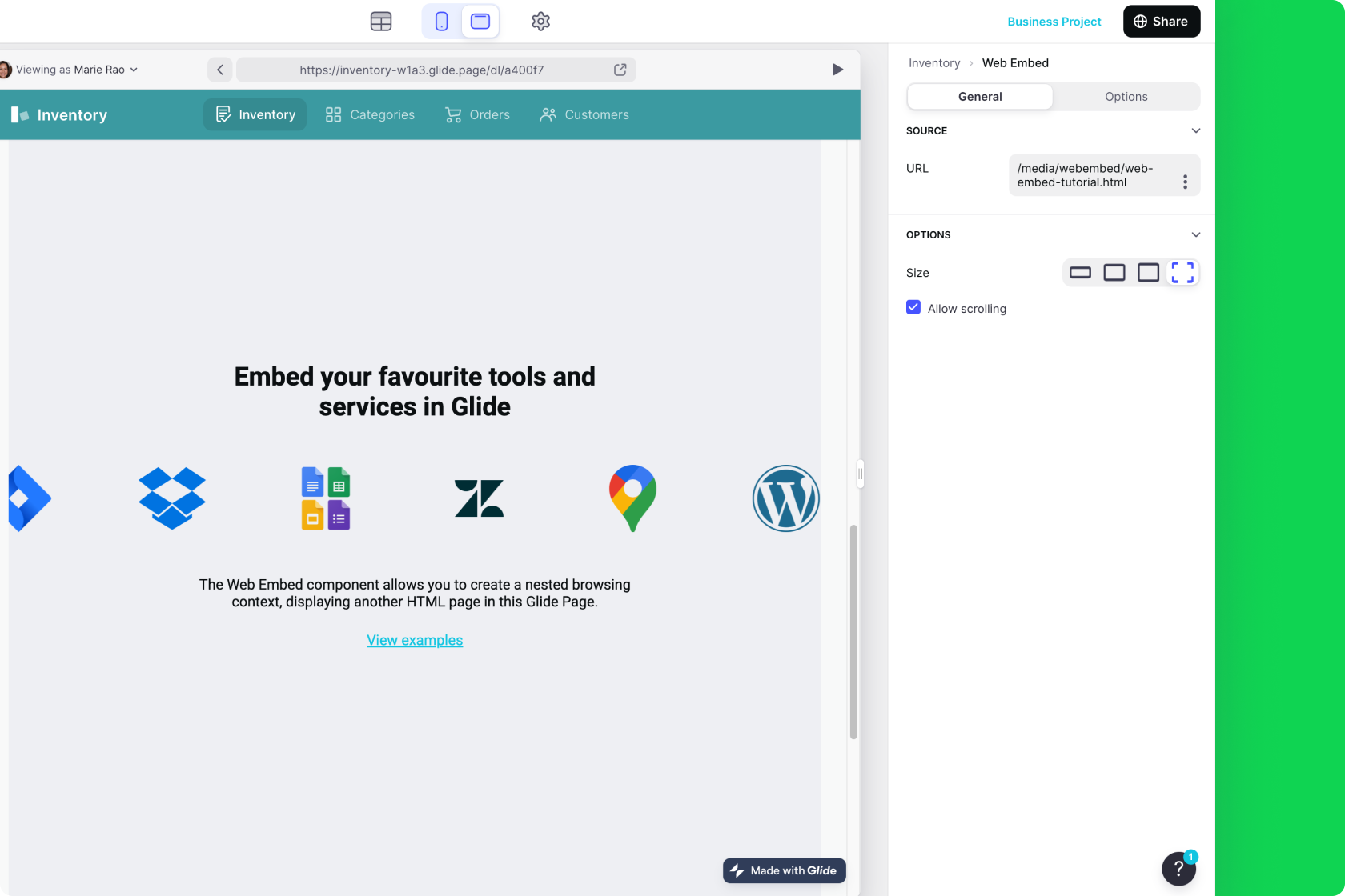Web Embed component in a custom page