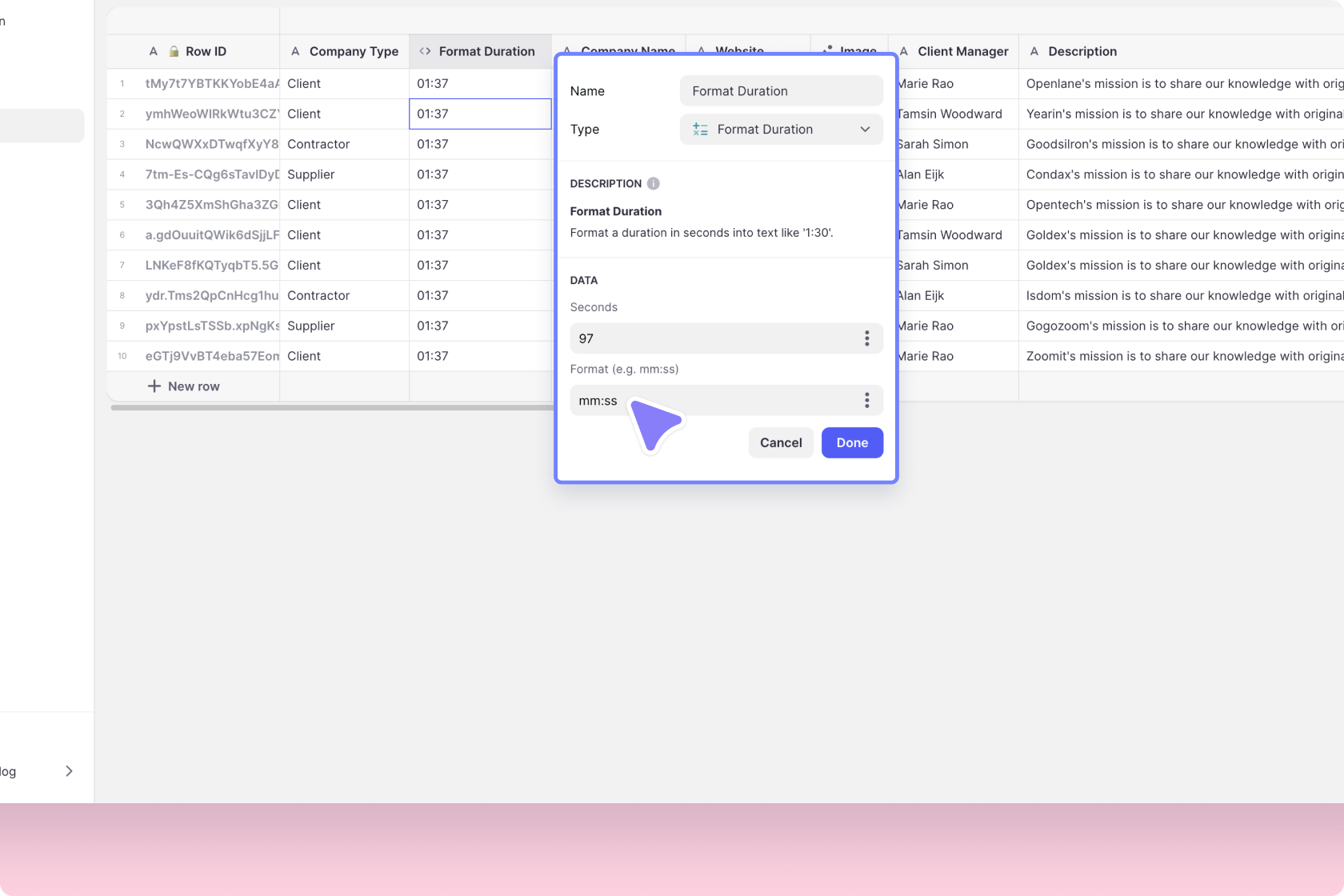 Configuring the Format fields