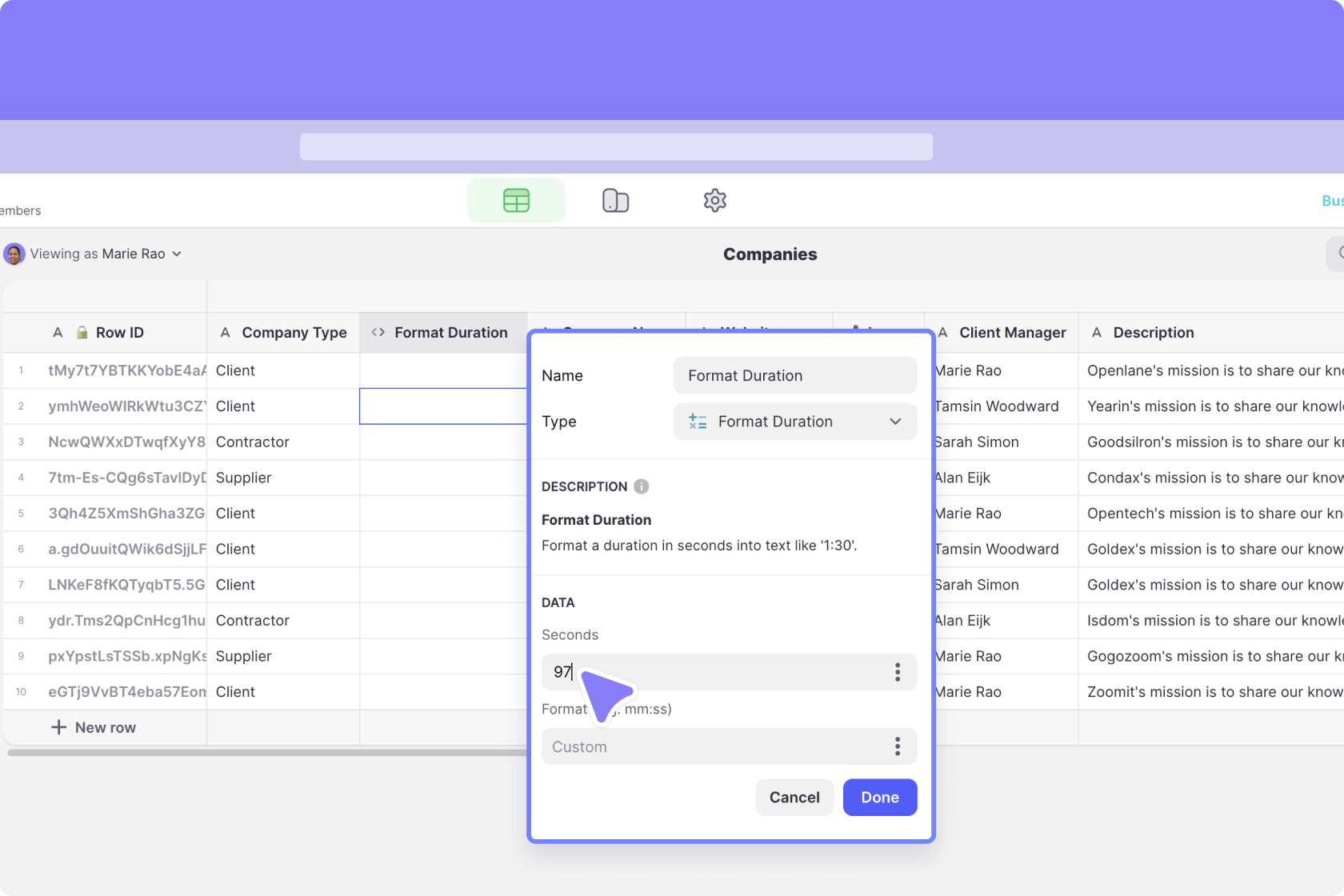 Configuring the Seconds field